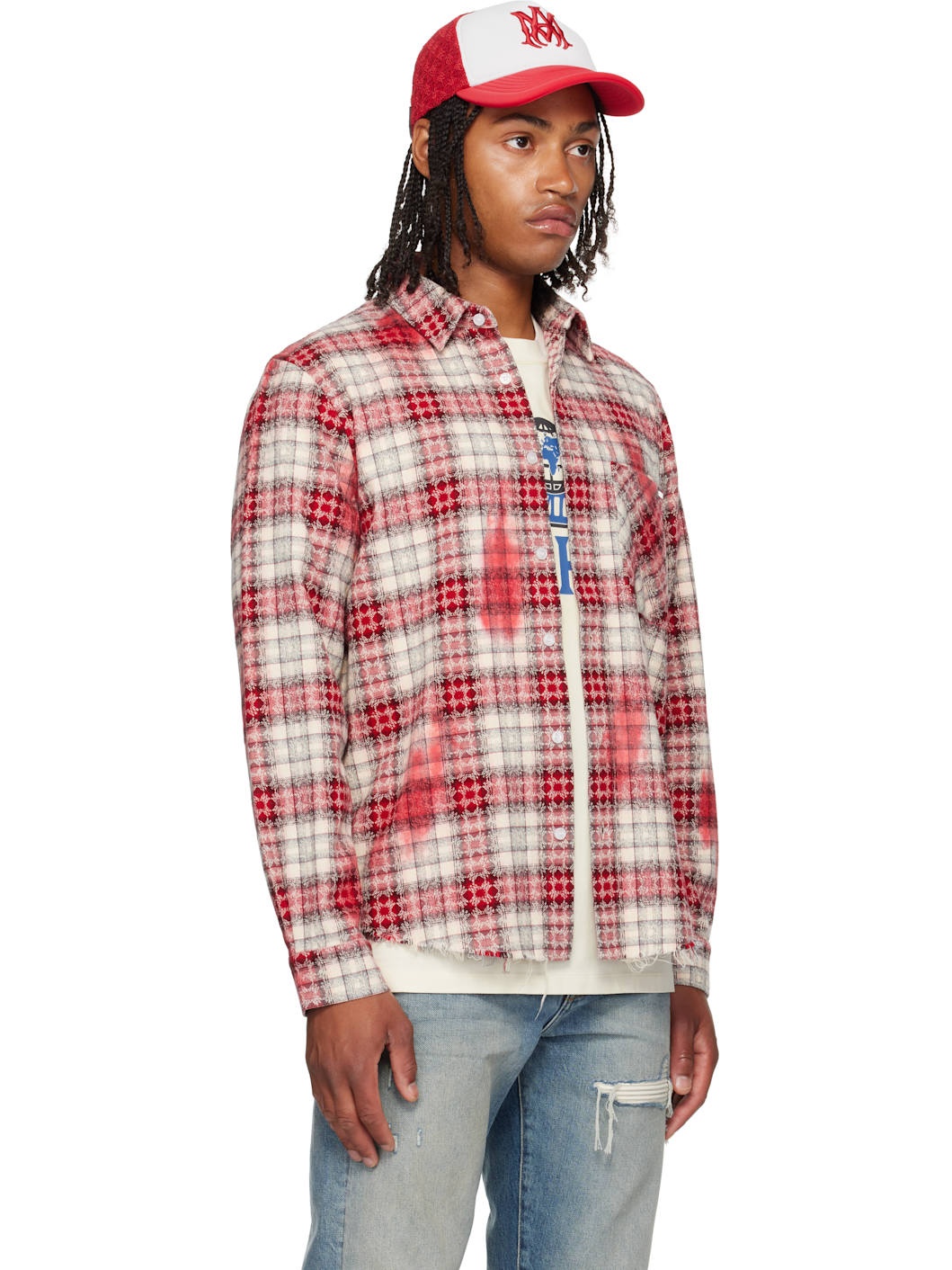 Red & White MA Quad Bleach Flannel Shirt - 2
