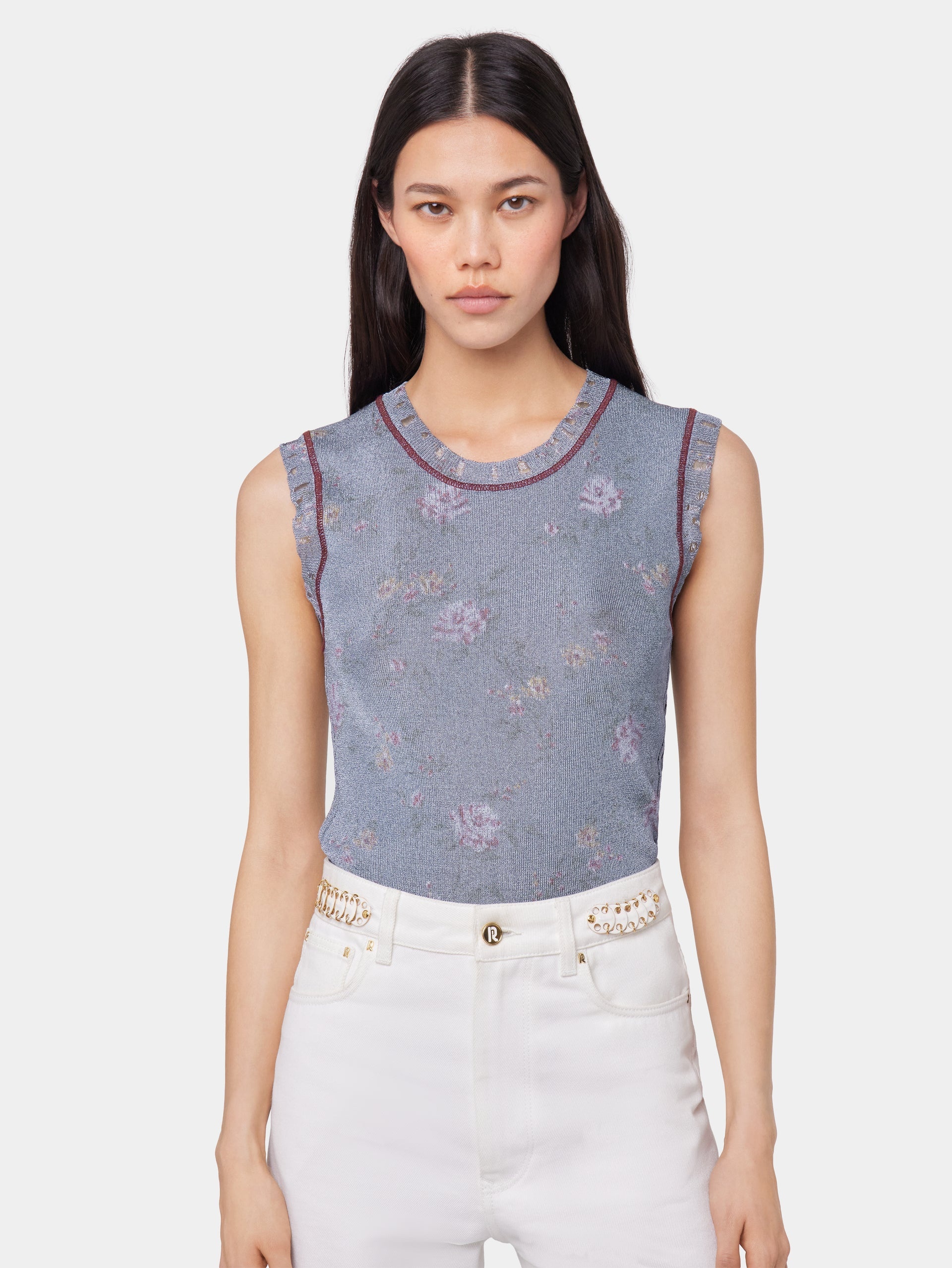 BLUE TANK TOP IN LUREX VISCOSE KNIT - 3