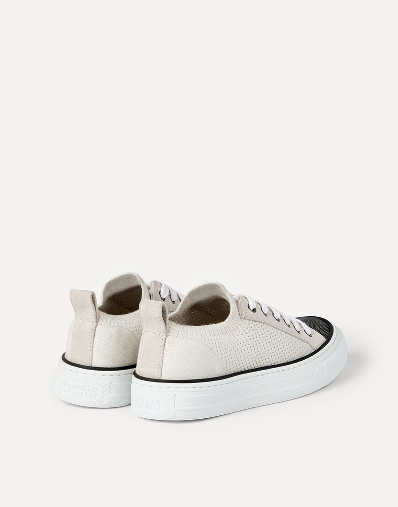 Brunello Cucinelli Cotton knit and suede sneakers with precious toe outlook