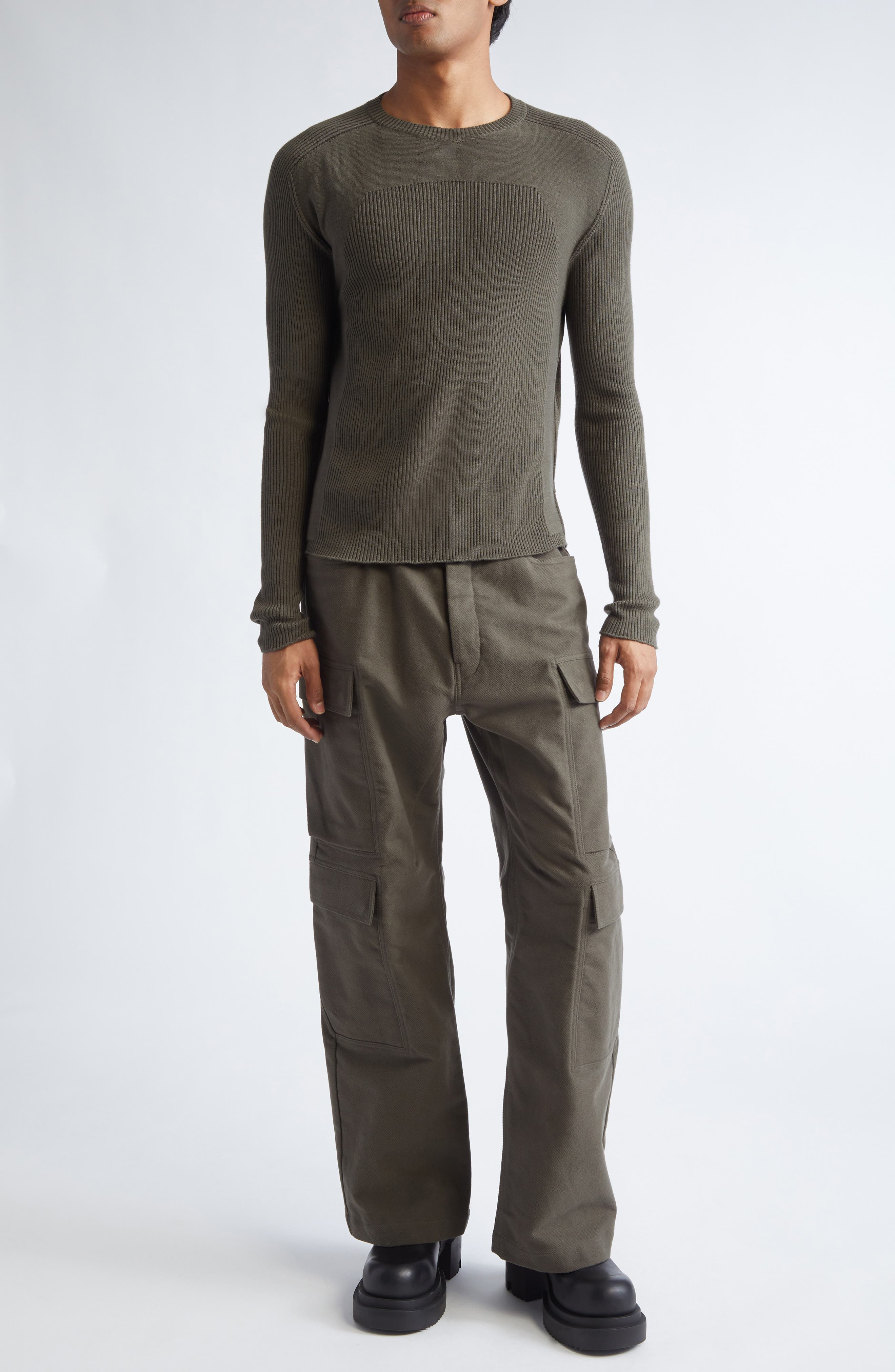 Rick Owens Geo Rib Virgin Wool Sweater in Bosco at Nordstrom - 2