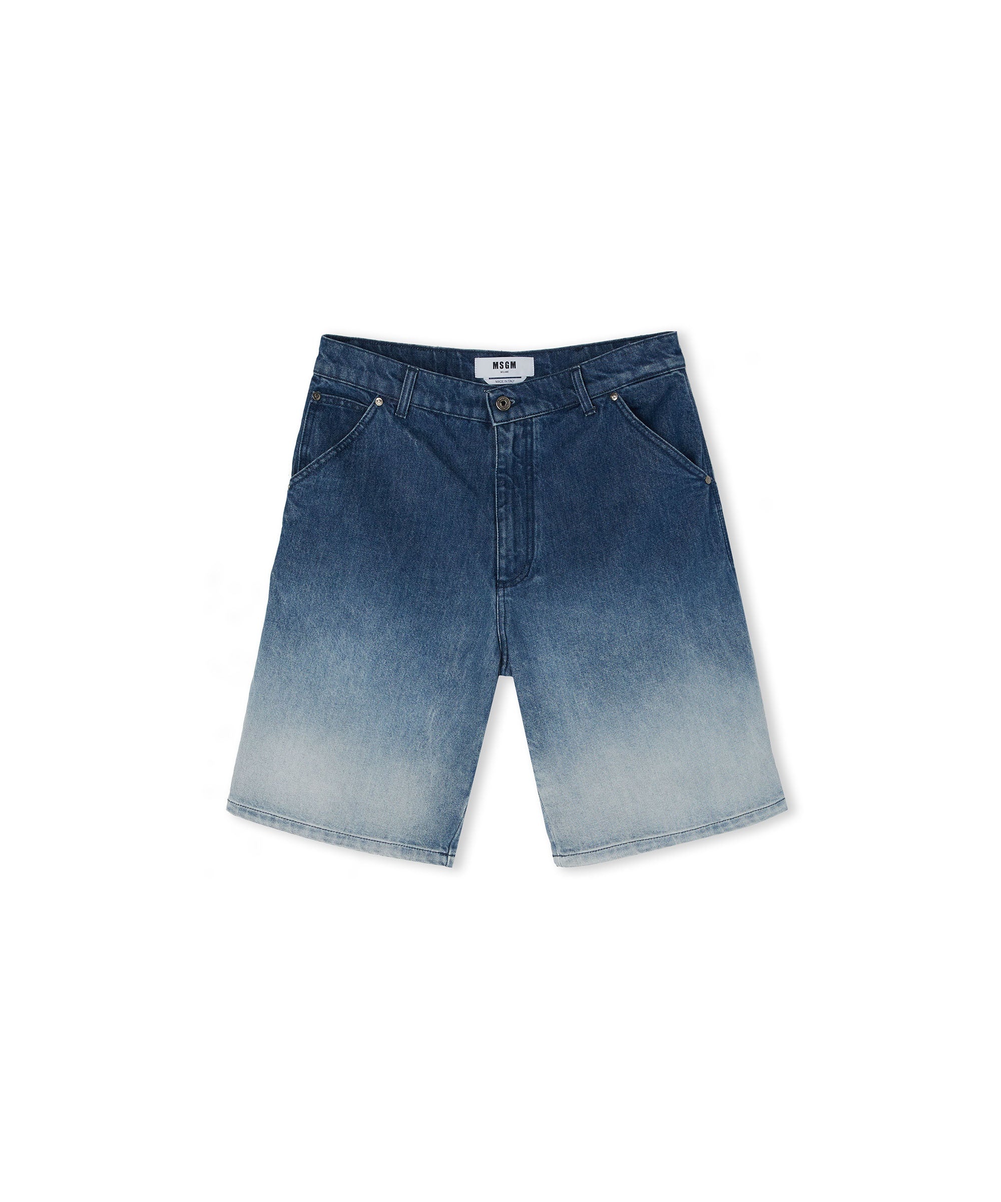 5 pocket blue denim Bermudas with faded effect - 1