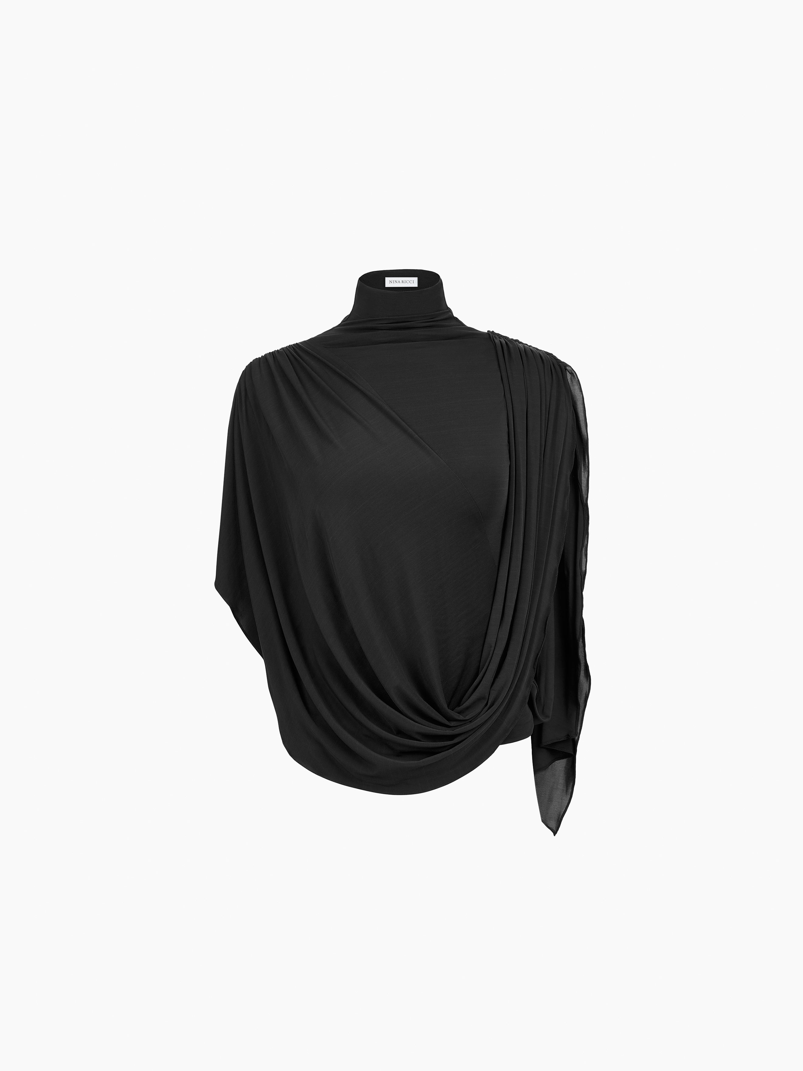 Black Highneck Fluid Draped Top - 5