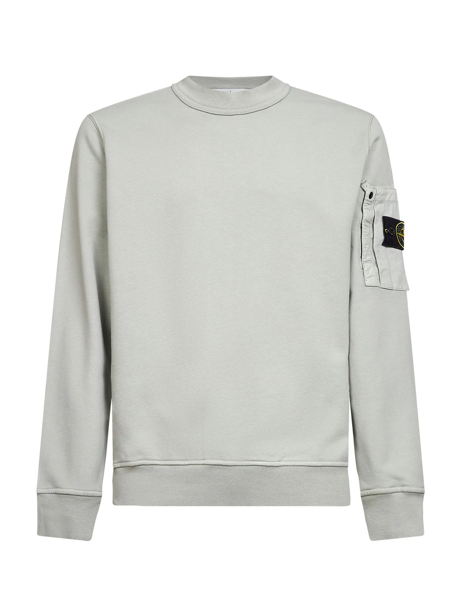 Stone Island Men Sage Green Cotton Sweatshirt With Ripstop Cotton Pocket - 1