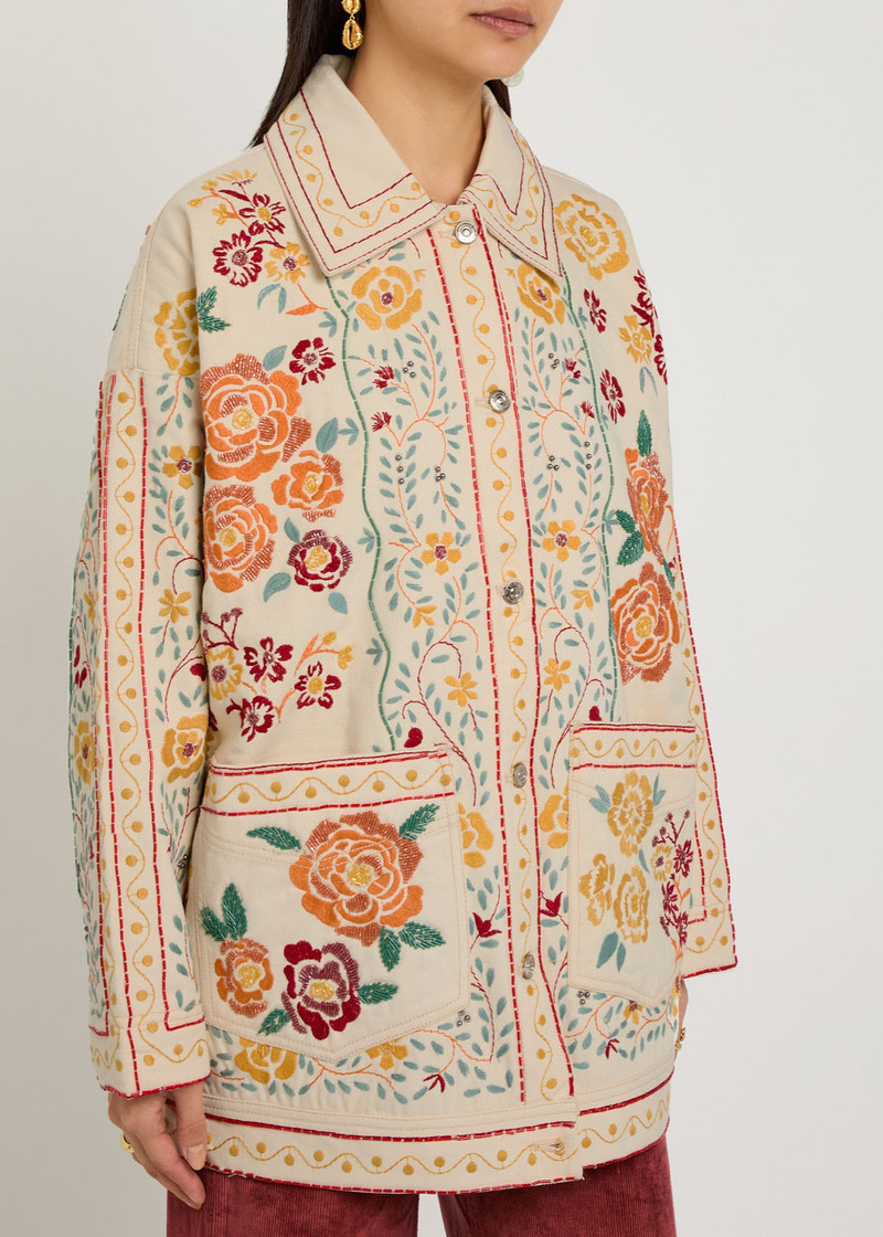 FREE PEOPLE Free People Avery Floral-embroidered Denim Jacket outlook