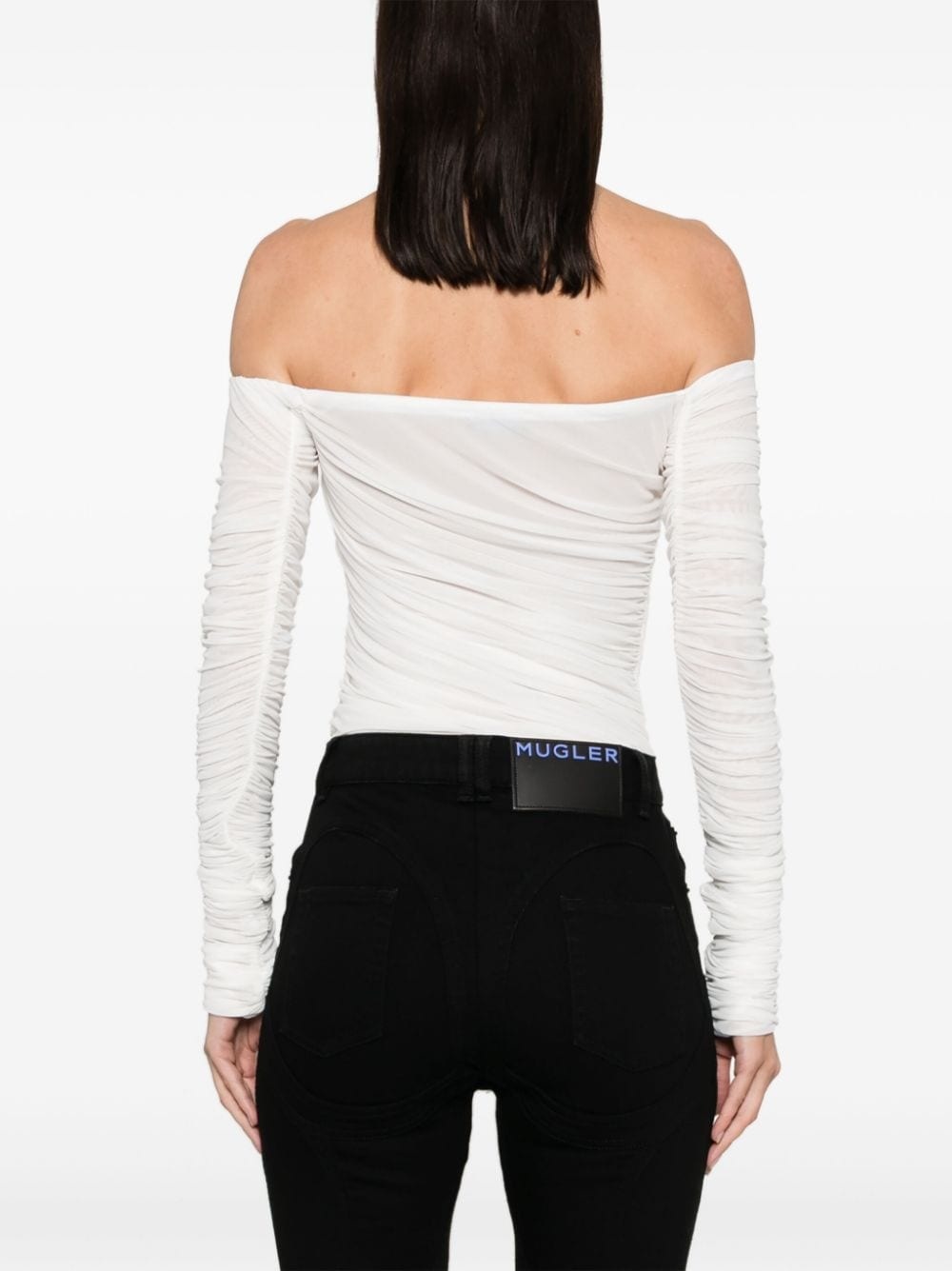 off-shoulder ruched mesh bodysuit - 4