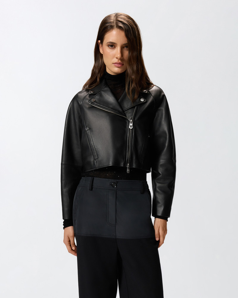 PINKO CROPPED NAPPA LEATHER BIKER JACKET outlook