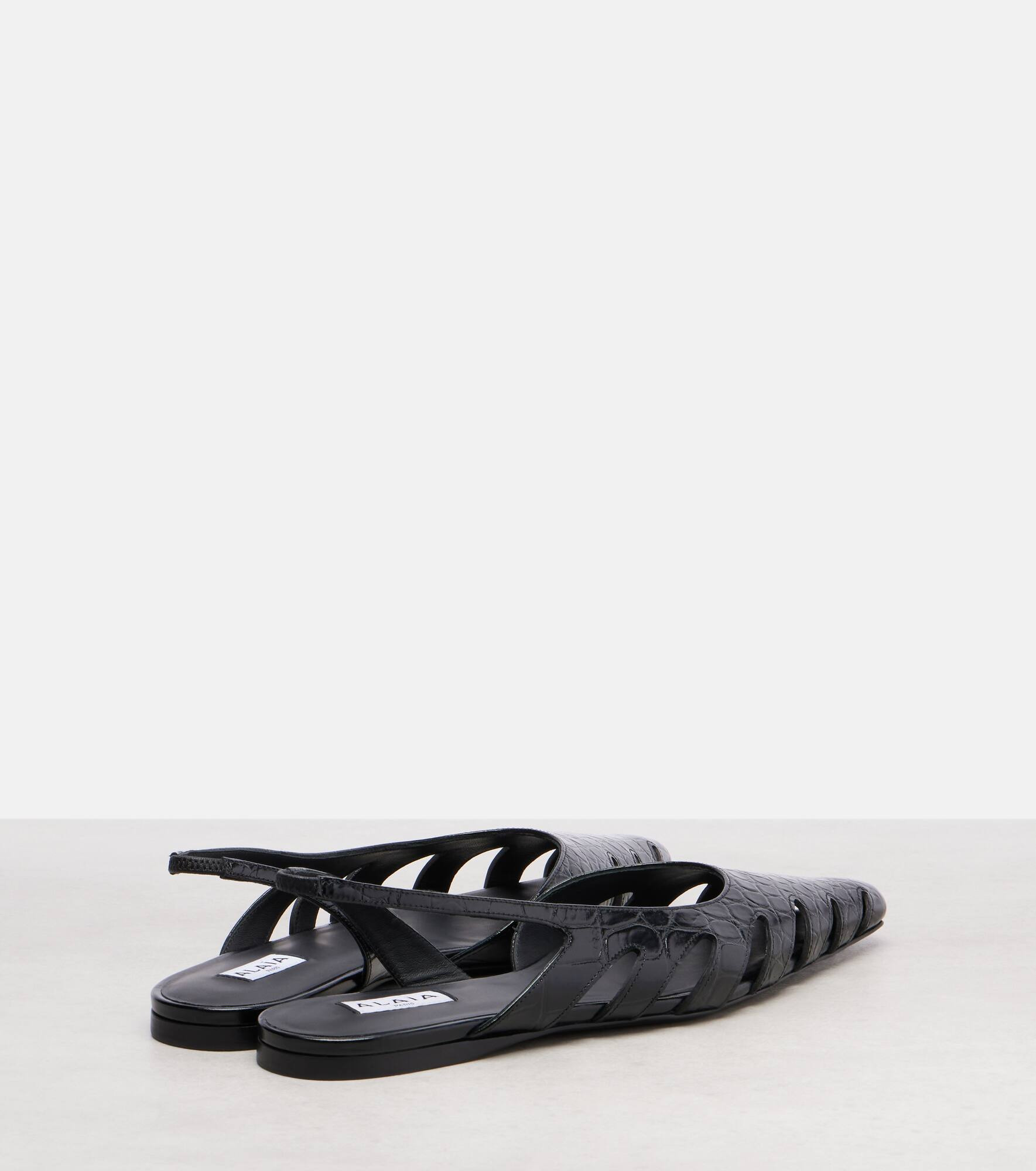 Croc-effect leather slingback flats - 2