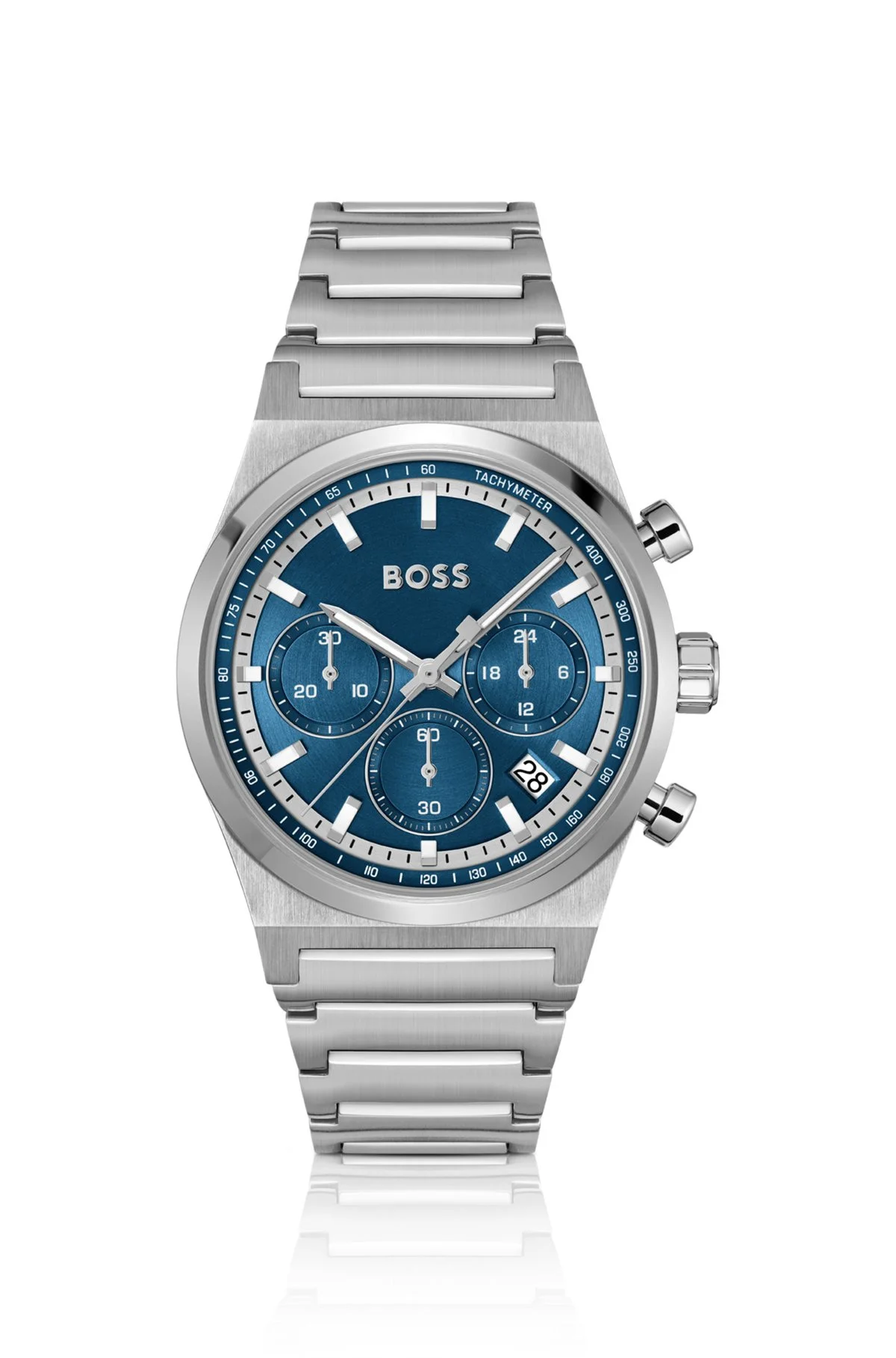 SILVER-TONE CHRONOGRAPH WATCH WITH BLUE DIAL - 1