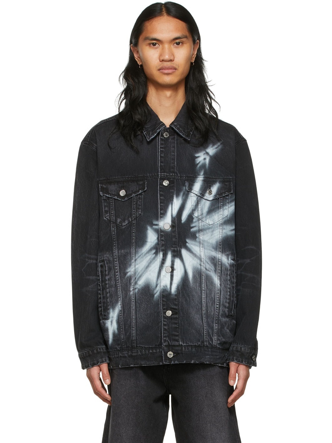 Black Graphic Denim Jacket - 1