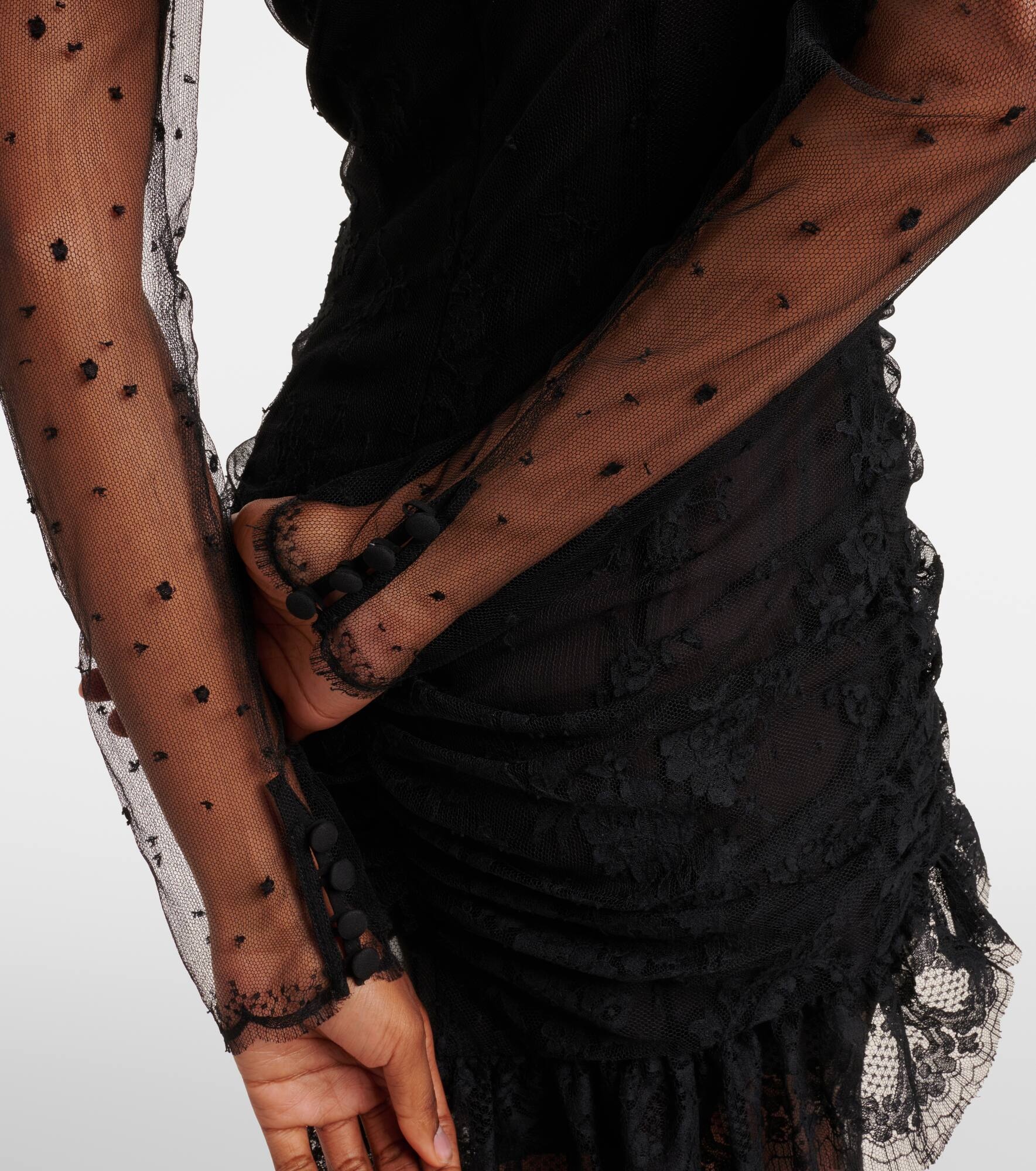 Sheer cotton-blend lace gown - 6