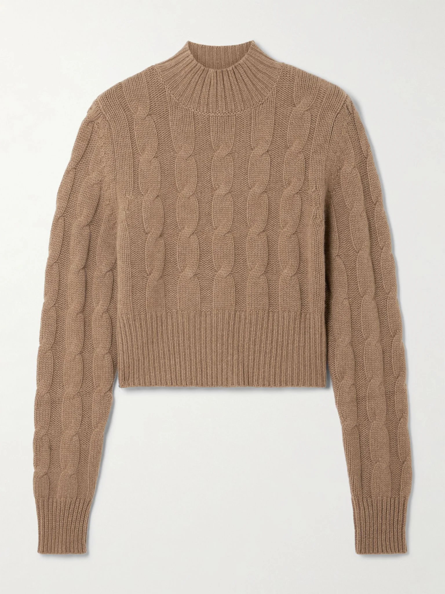 Murano cropped cable-knit organic cashmere turtleneck sweater Camel - 1