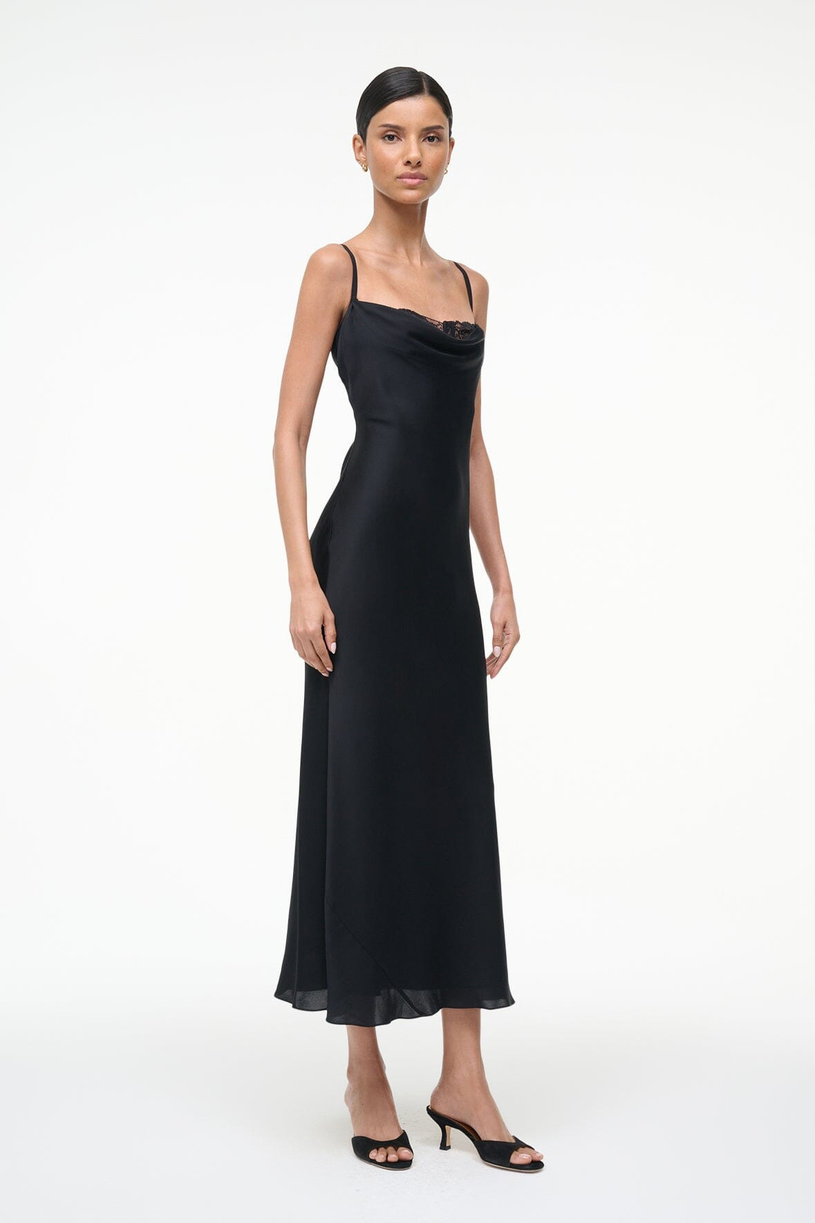 STAUD EVANGELINE SILK MIDI DRESS BLACK - 5