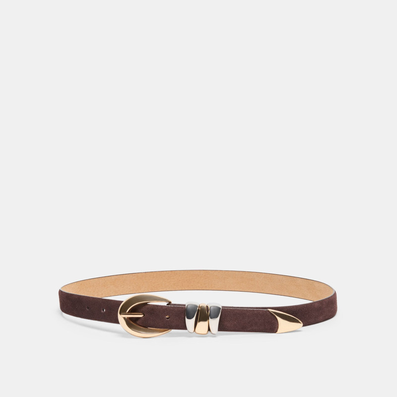 MIXED METAL BUCKLE BELT MAHOGANY 1