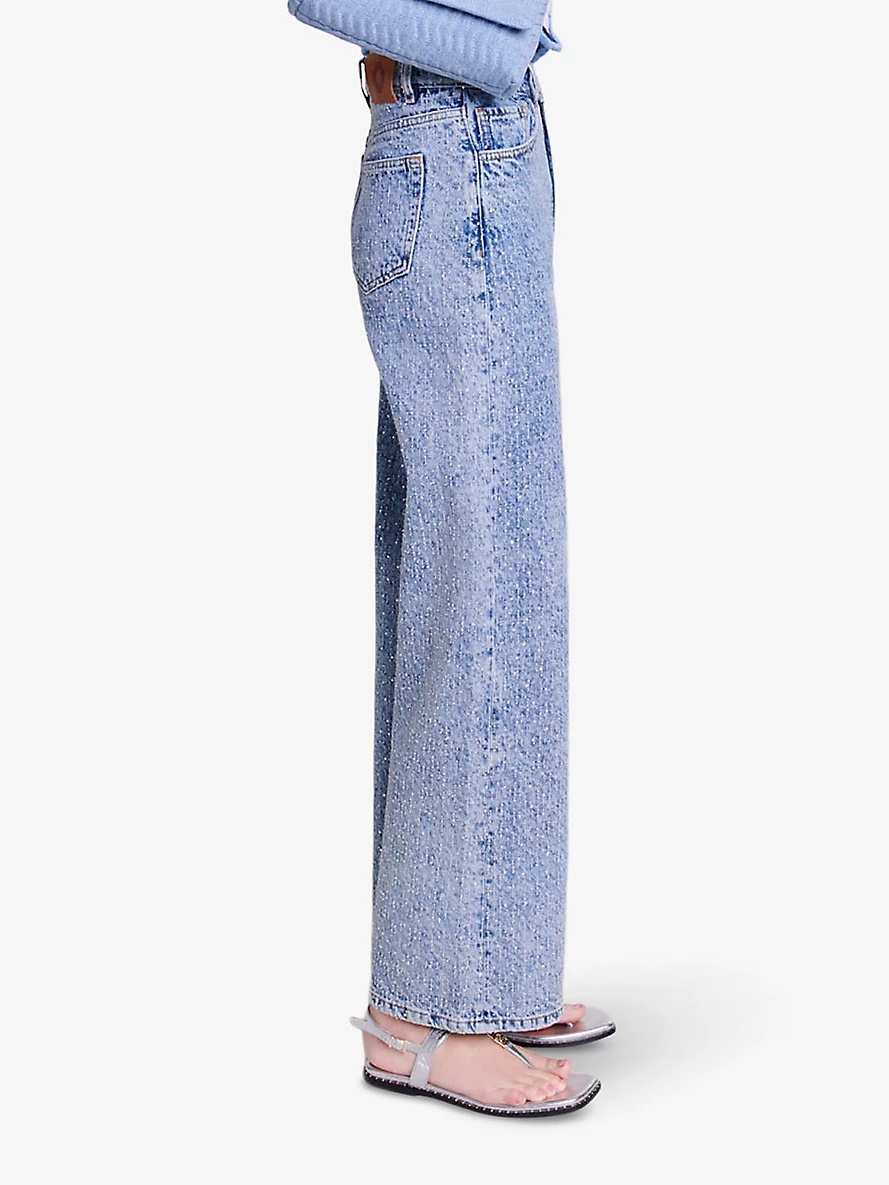 Rhinestone-embellished wide-leg denim jeans - 3