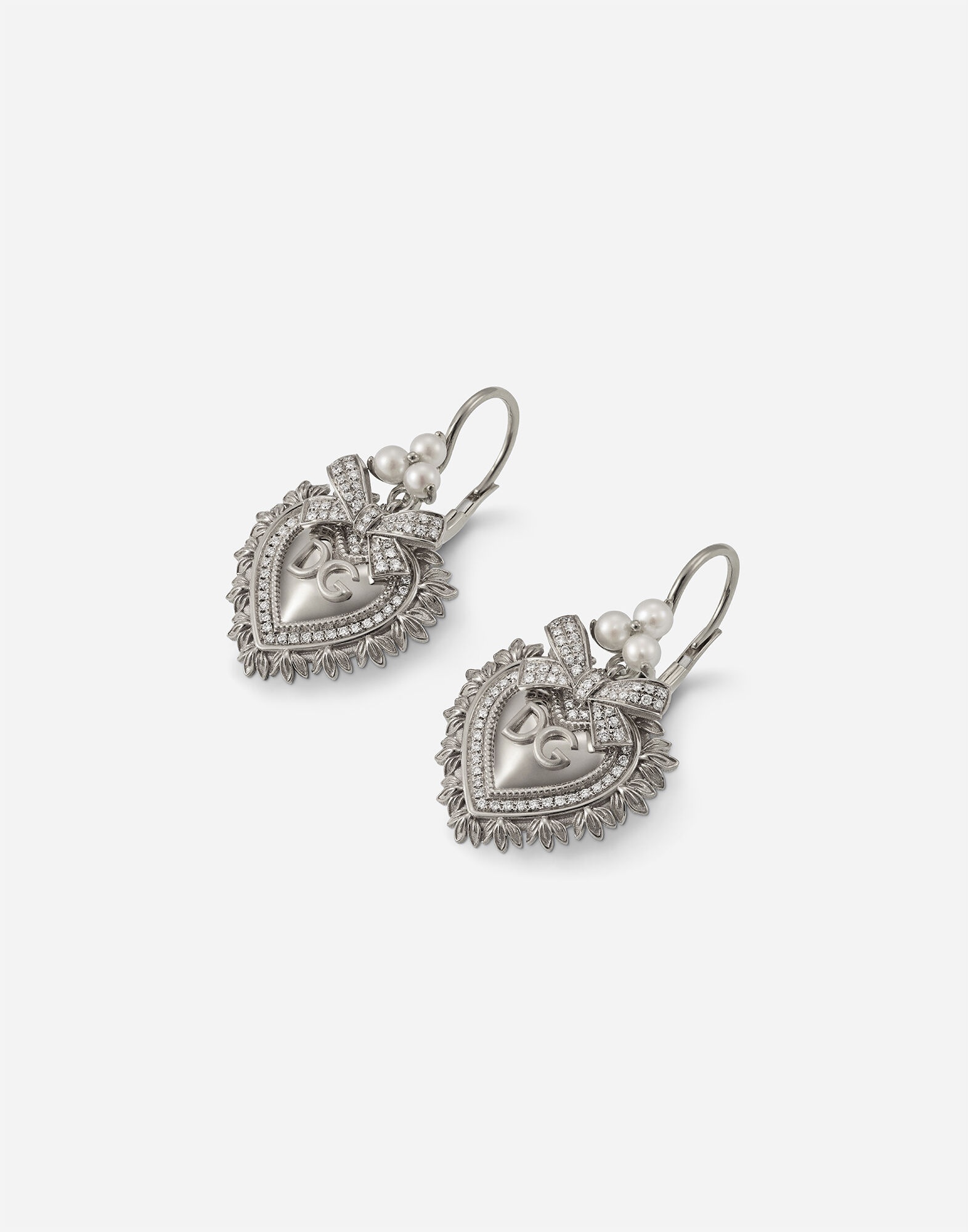 Devotion earrings in white gold with diamonds and pearls - 2