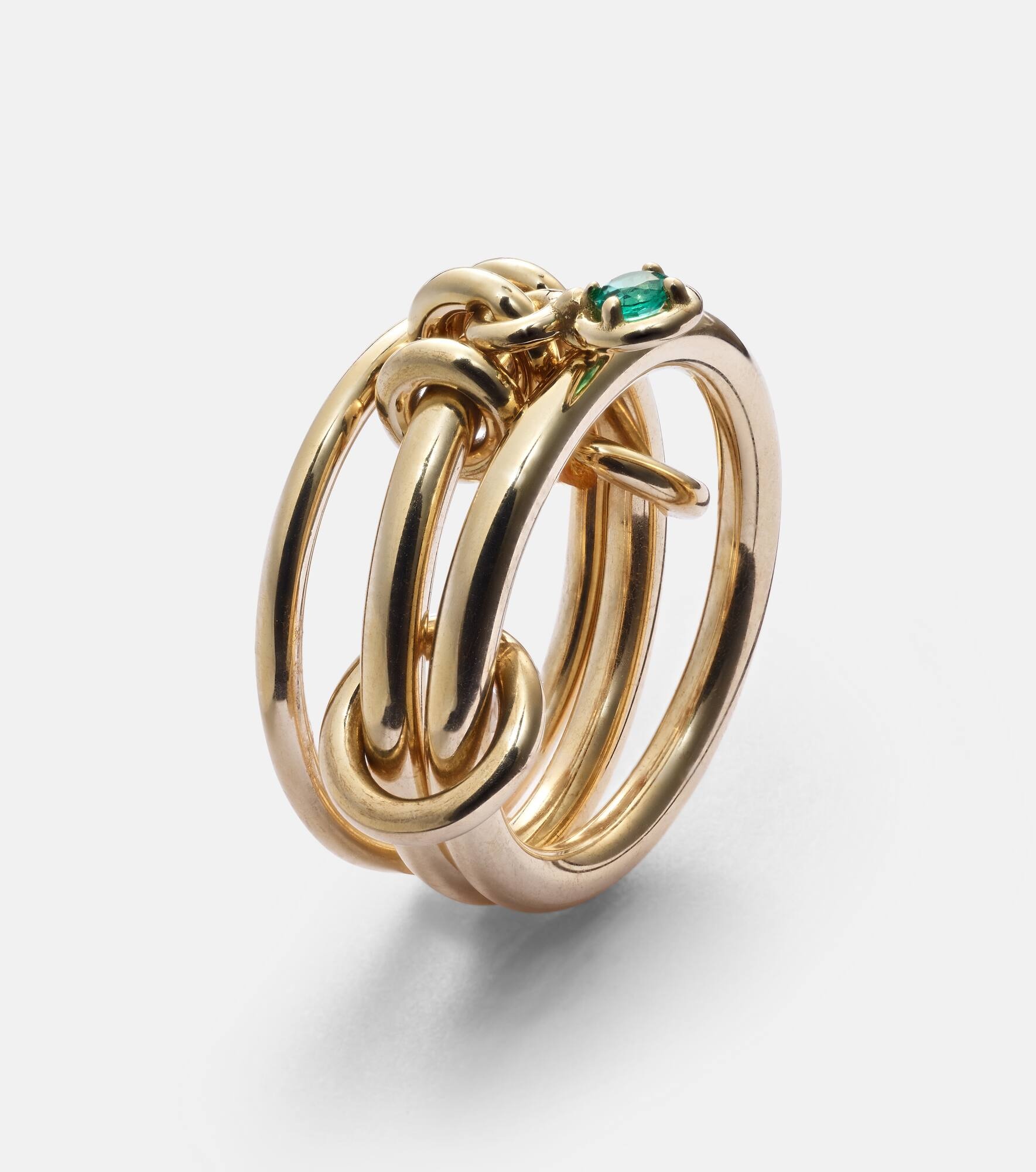 Piera 18kt gold linked rings with emerald - 6