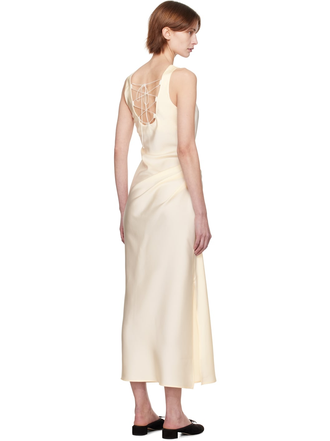 Off-White Satin Back Tied Maxi Dress - 3