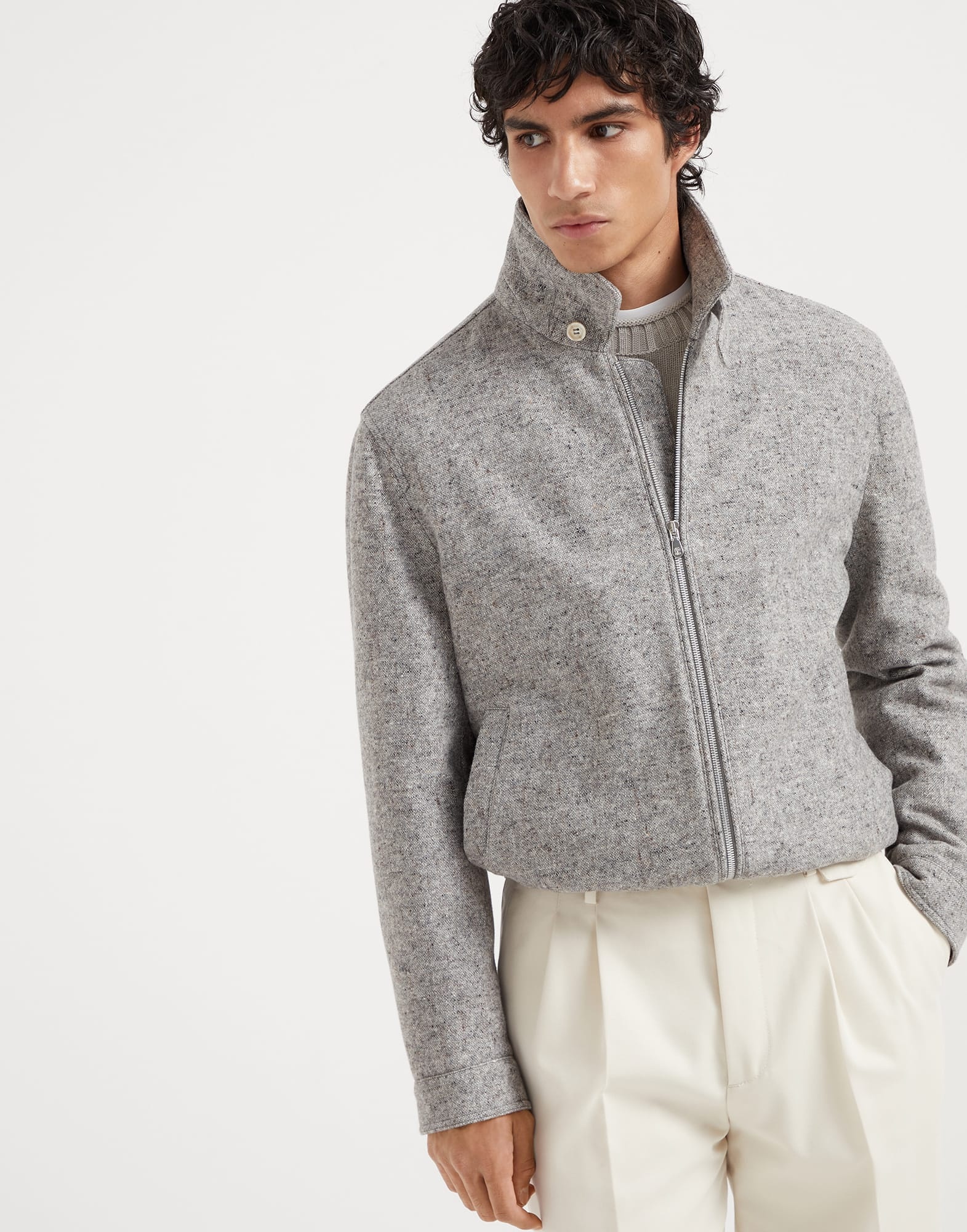 Virgin wool and silk donegal bomber jacket with Themore® padding - 1