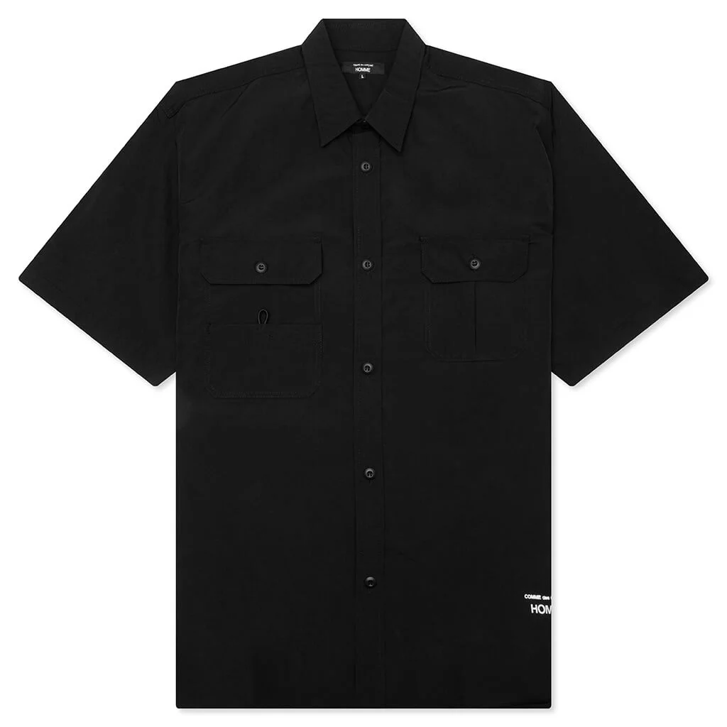 CURVED HEM NYLON SHORT SLEEVE SHIRT - BLACK - 1
