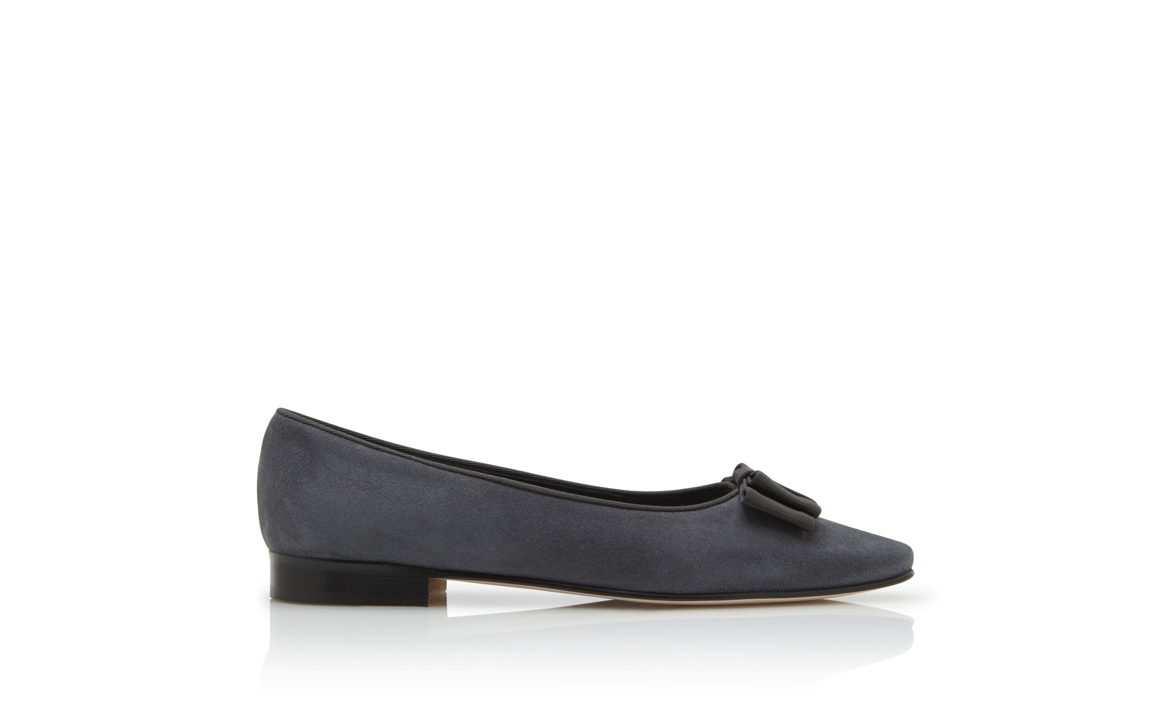 Dark Grey Suede Bow Detail Flat Shoes - 1