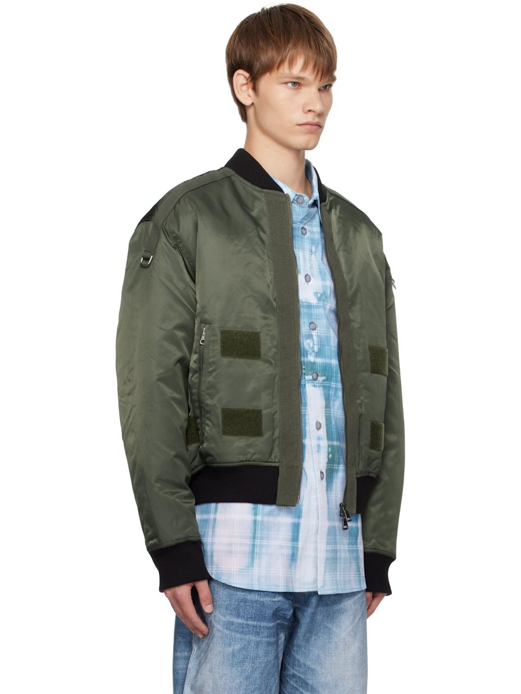 Khaki Flight Layered Washed Bomber Jacket - 2