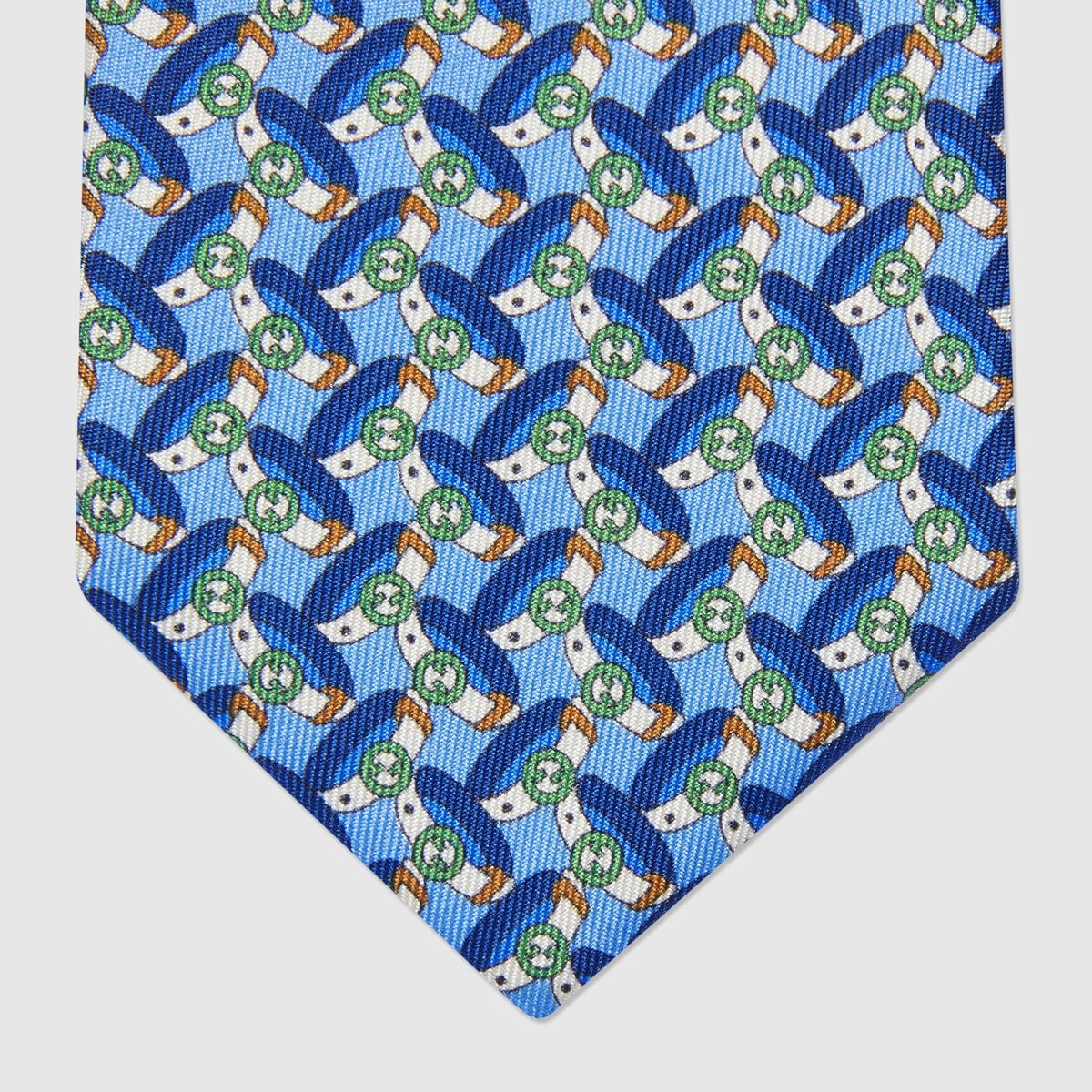 Round Interlocking G belts print silk tie - 4