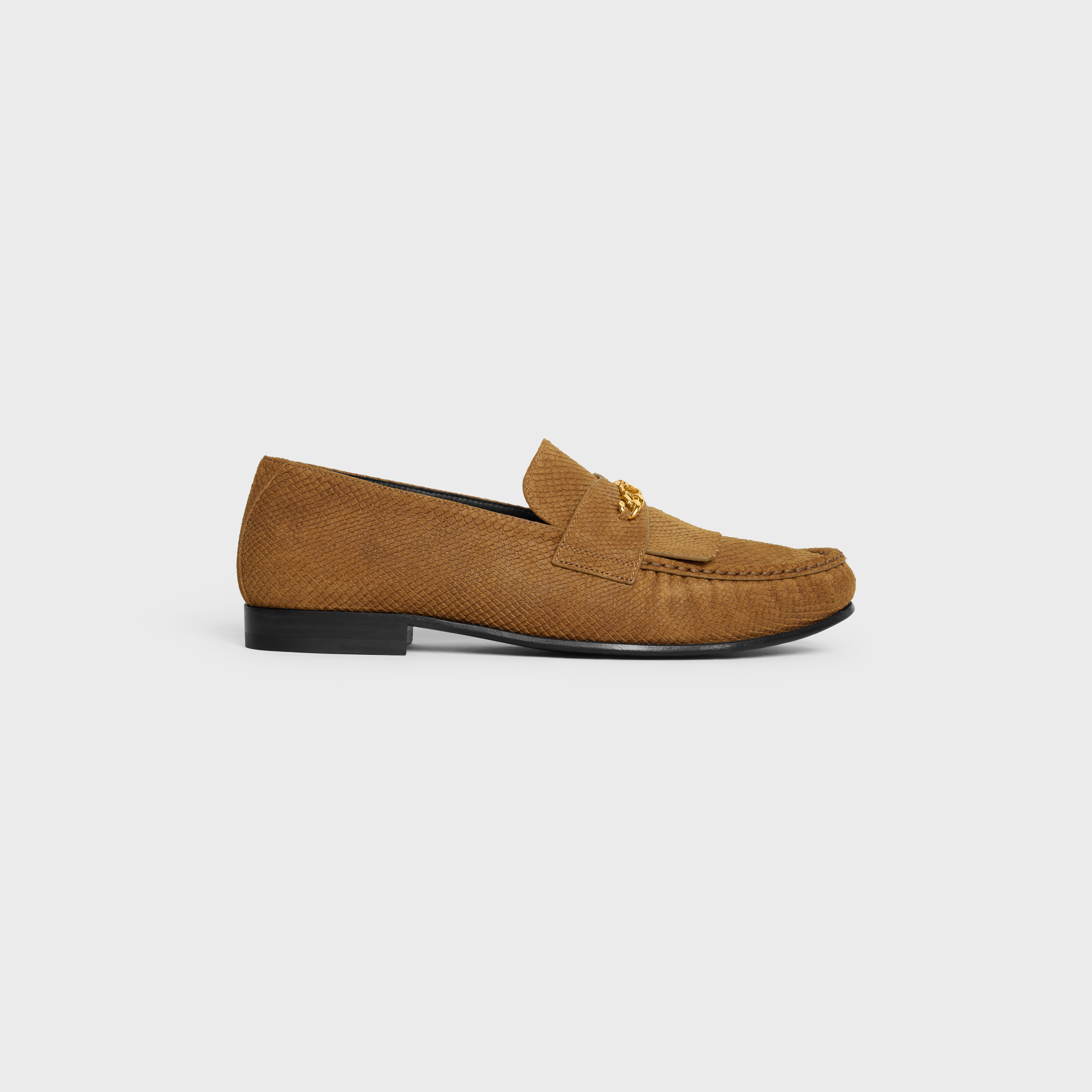CELINE LUCO LOAFER WITH FRINGES AND TRIOMPHE CHAIN in LIZARD STAMPED SUEDE CALFSKIN - 1