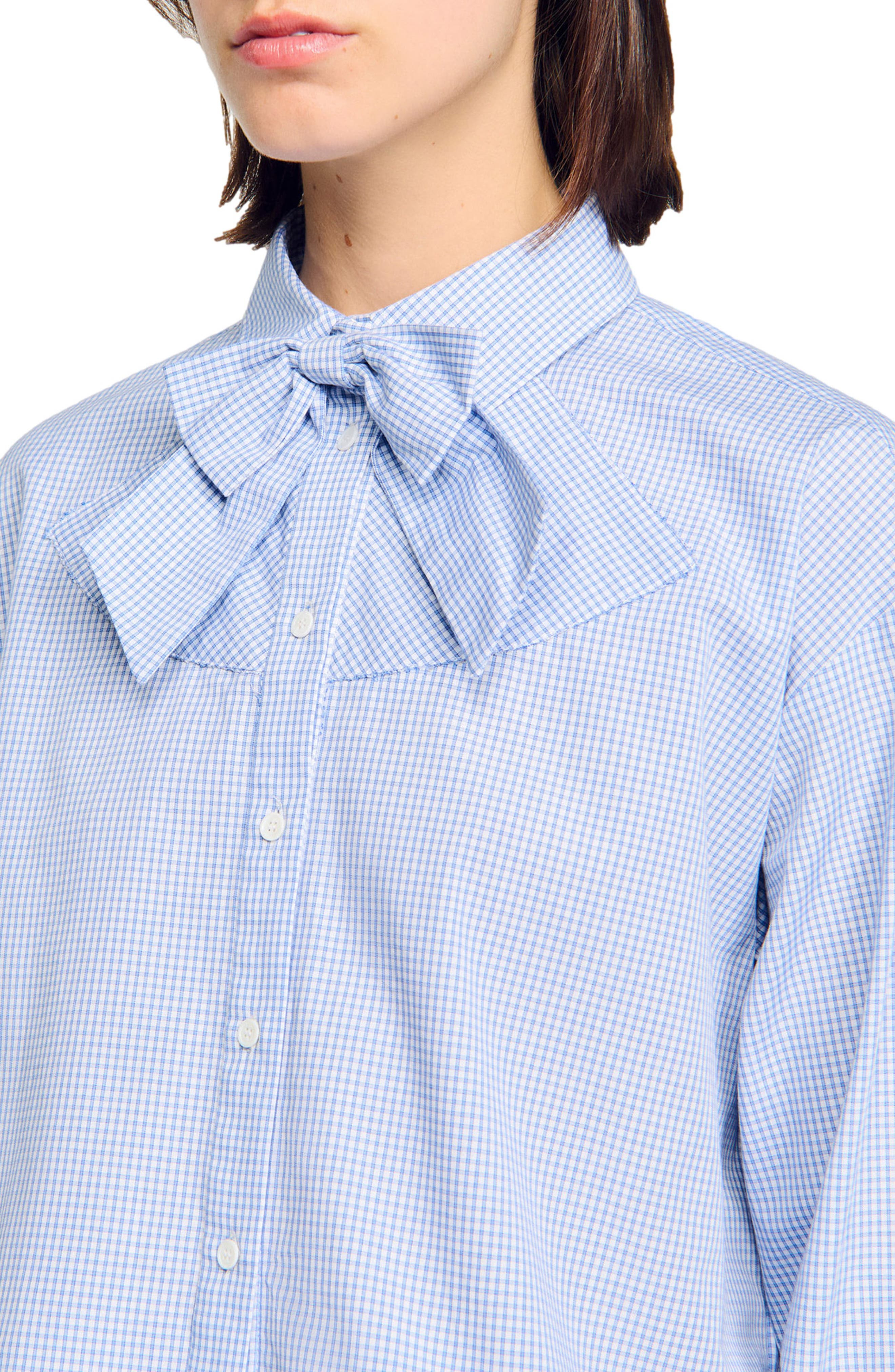 SANDRO Bow collar shirt in Ciel /Blanc at Nordstrom - 4