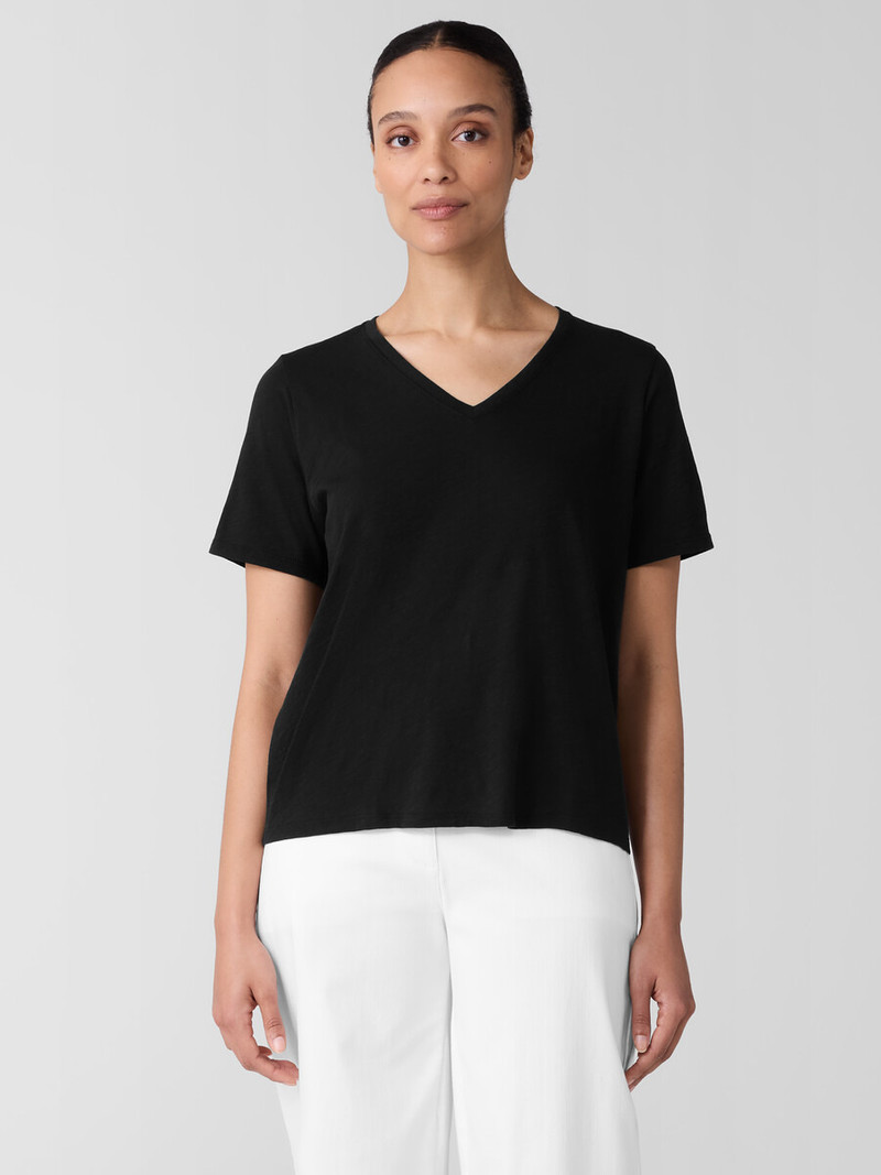 EILEEN FISHER Organic Cotton Slubby Jersey V-Neck Tee outlook