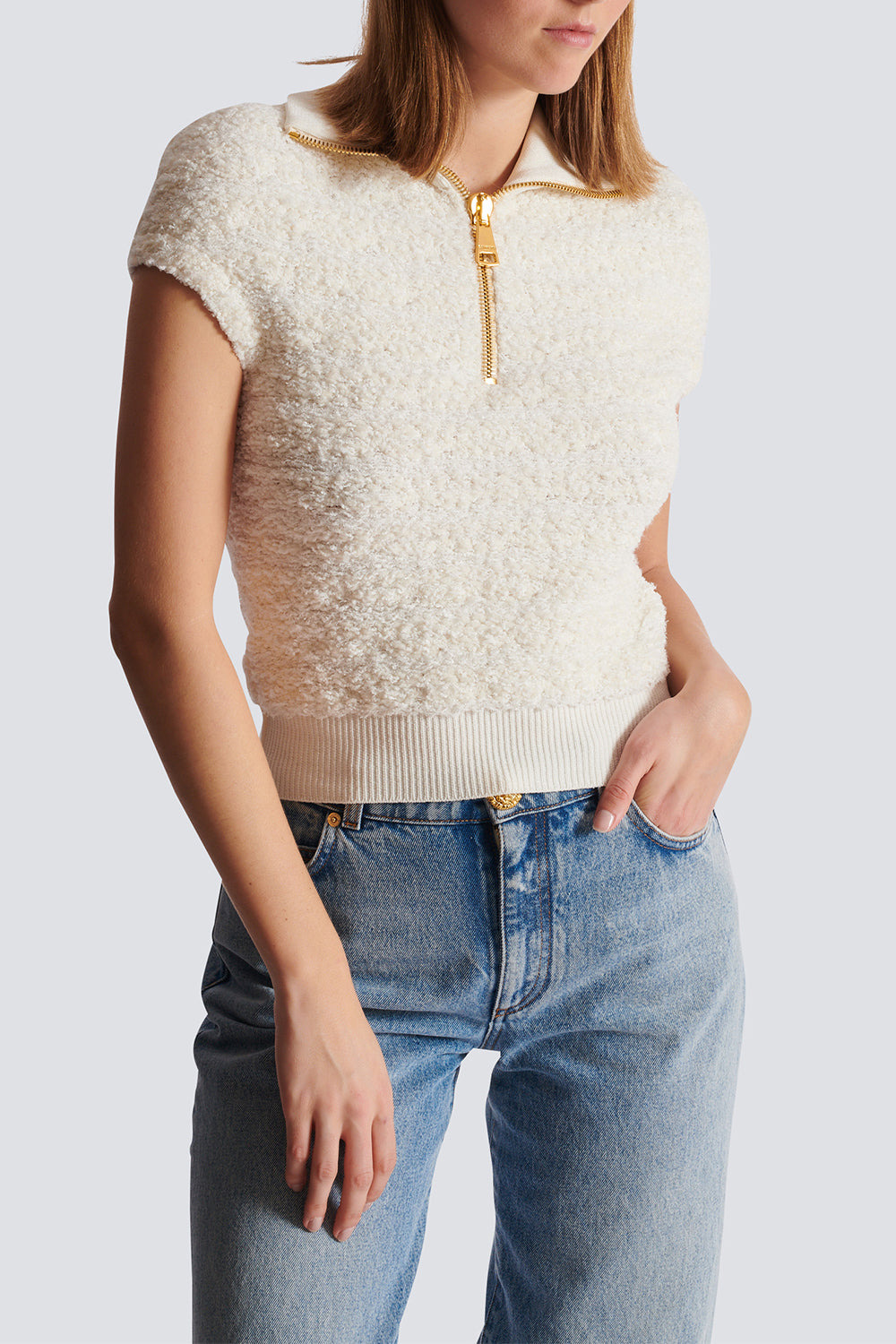 Short Sleeve Zip Knit Top - 3