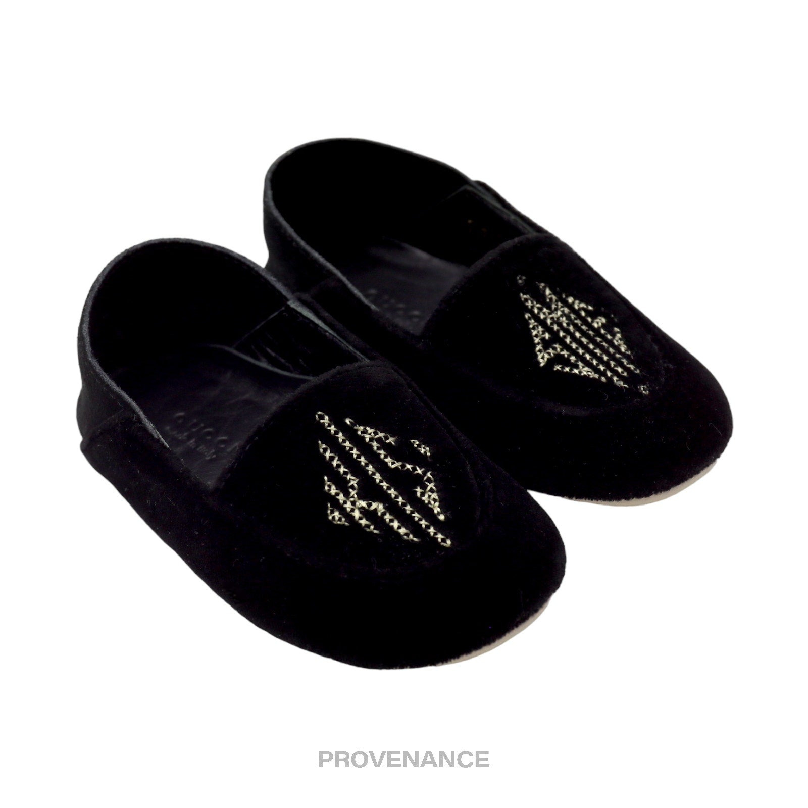 Gucci "KISS ME" Baby Loafers - Black Velvet/Suede - 4