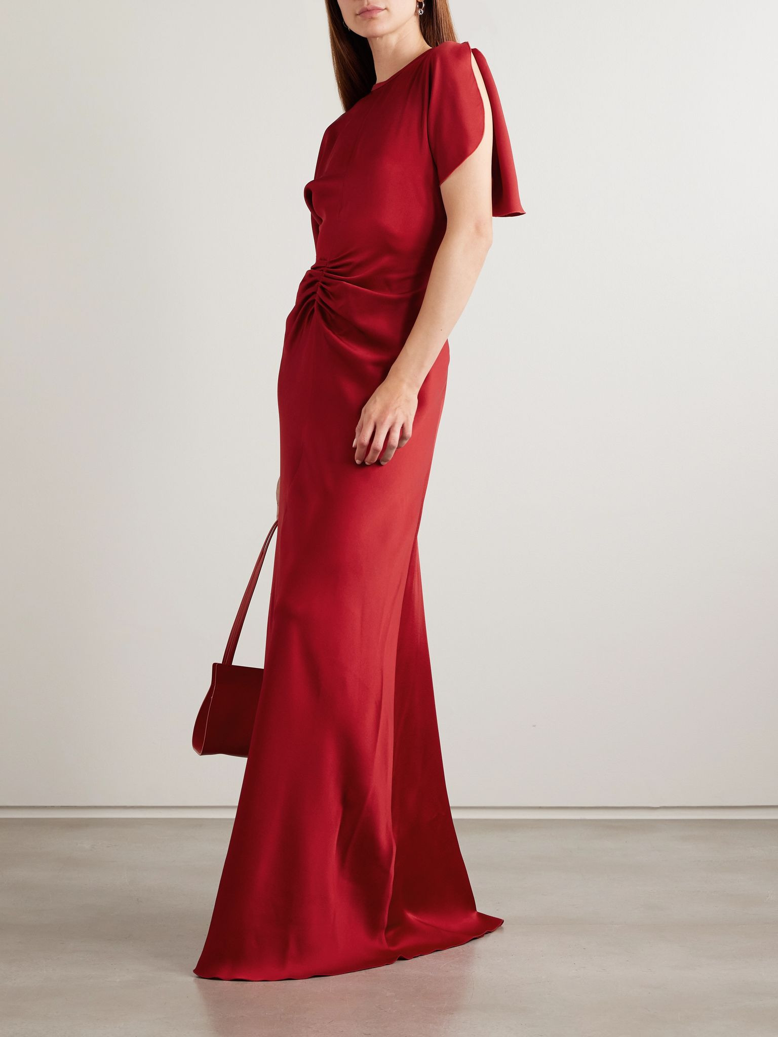 Gathered satin gown Red - 2