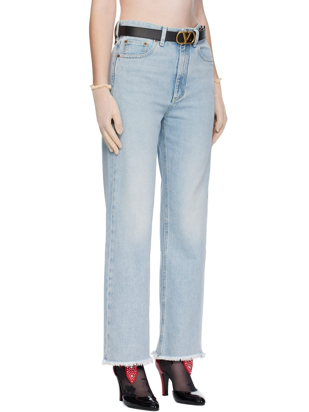 Blue Frayed Cuff Jeans - 2