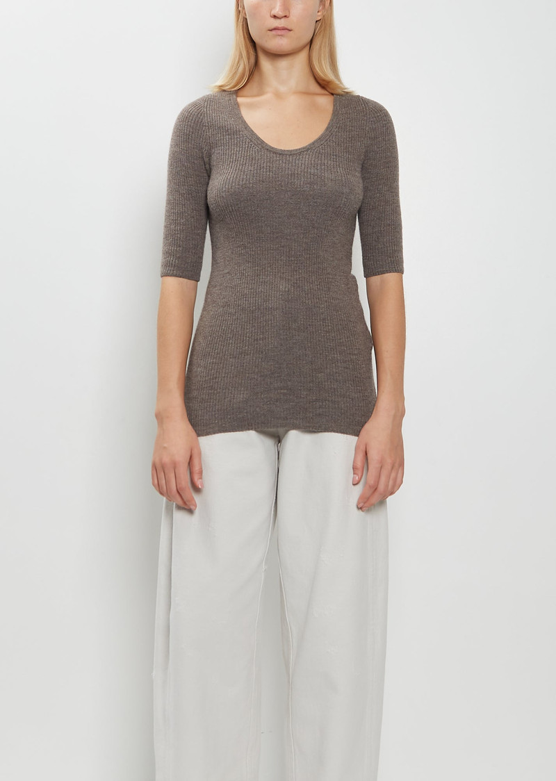 Stretch Wool Alpaca Rib Scoop-Neck Sweater 1