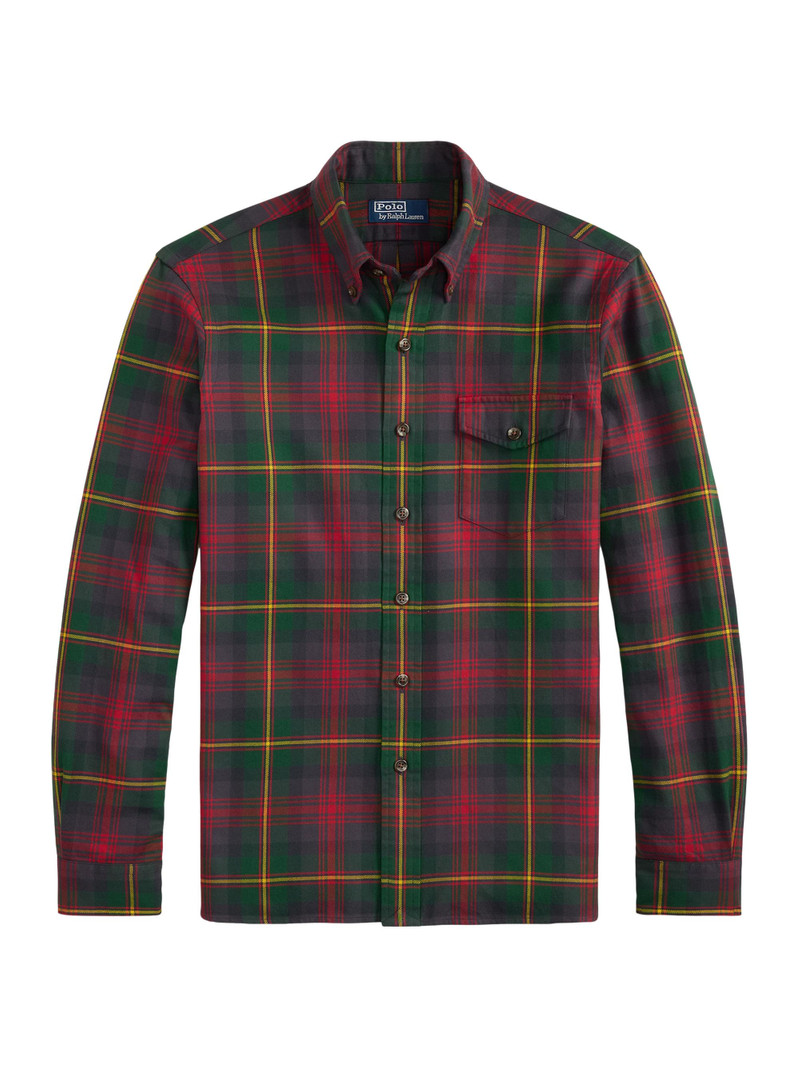 Men's Plaid Cotton Flannel Shirt - Green Red Multi 1