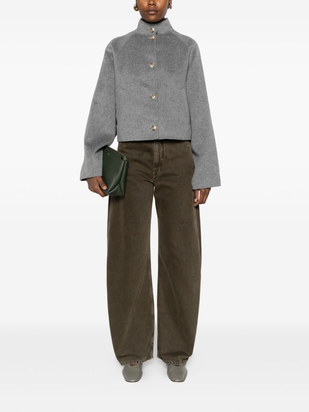 high-neck button-fastening jacket - 2