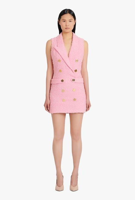 Short pink dress with gold-tone double-buttoned fastening - 4