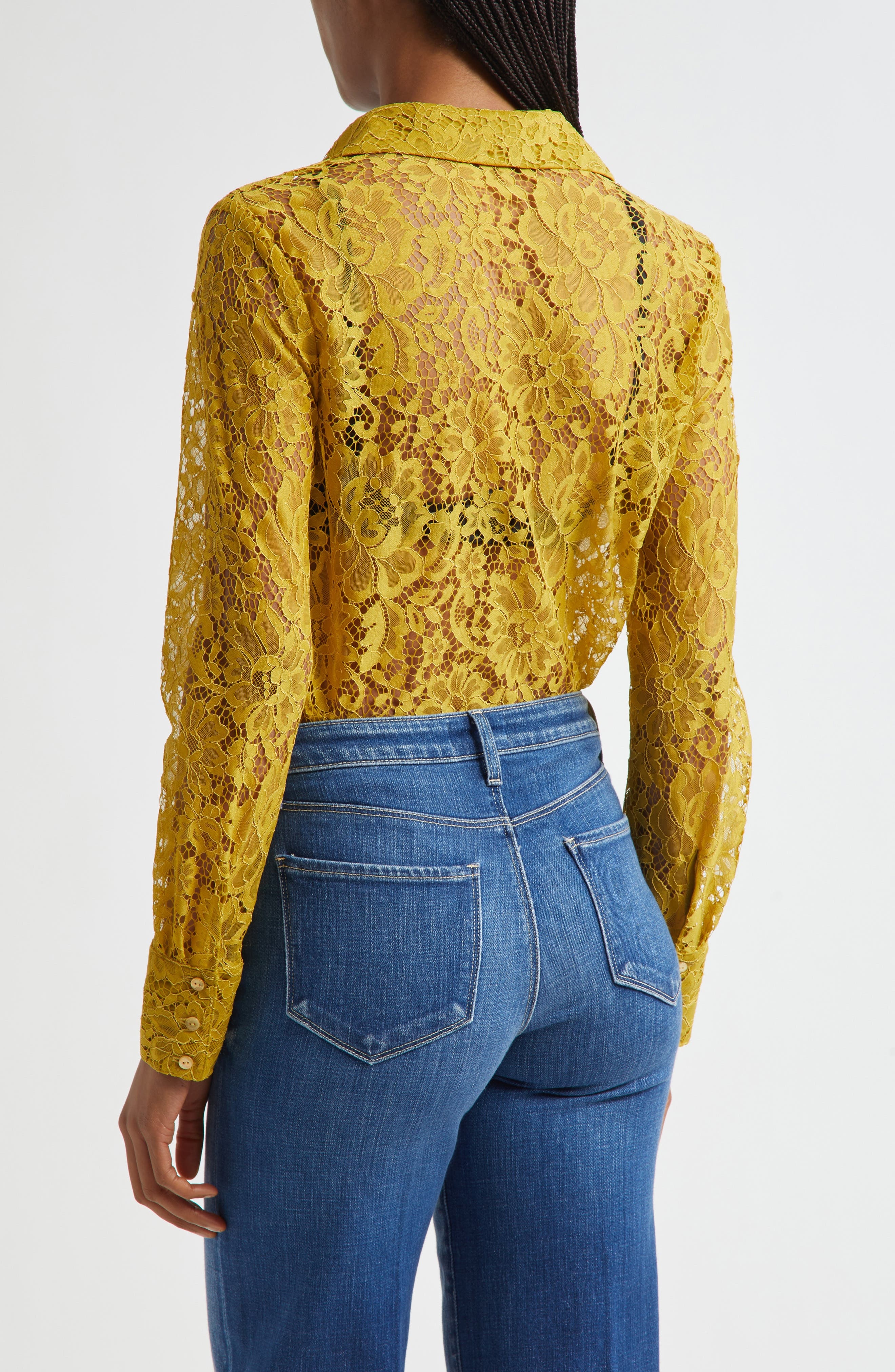 L'AGENCE Maia Lace Button-Up Shirt in Ceylon Yellow Lace at Nordstrom - 2
