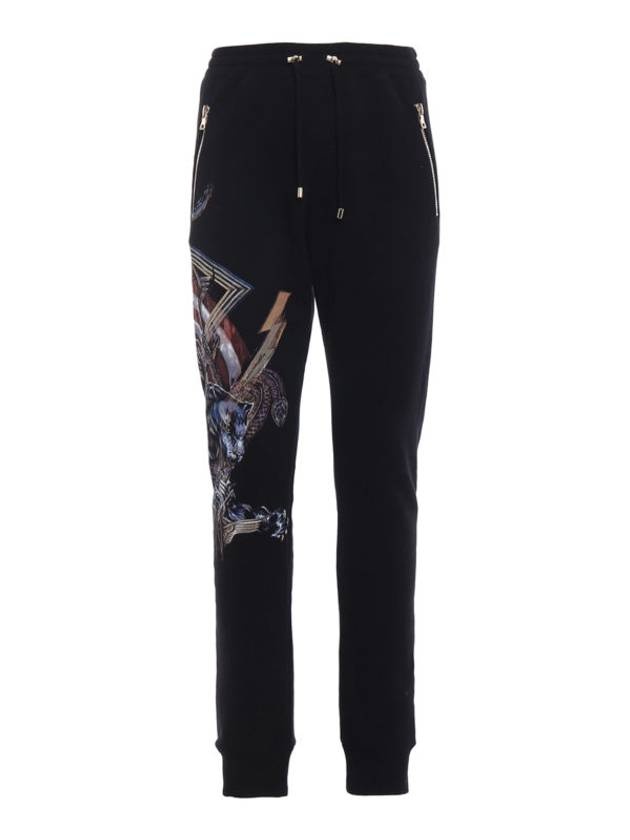 Snake Print Fleece Track Pants Black - 1