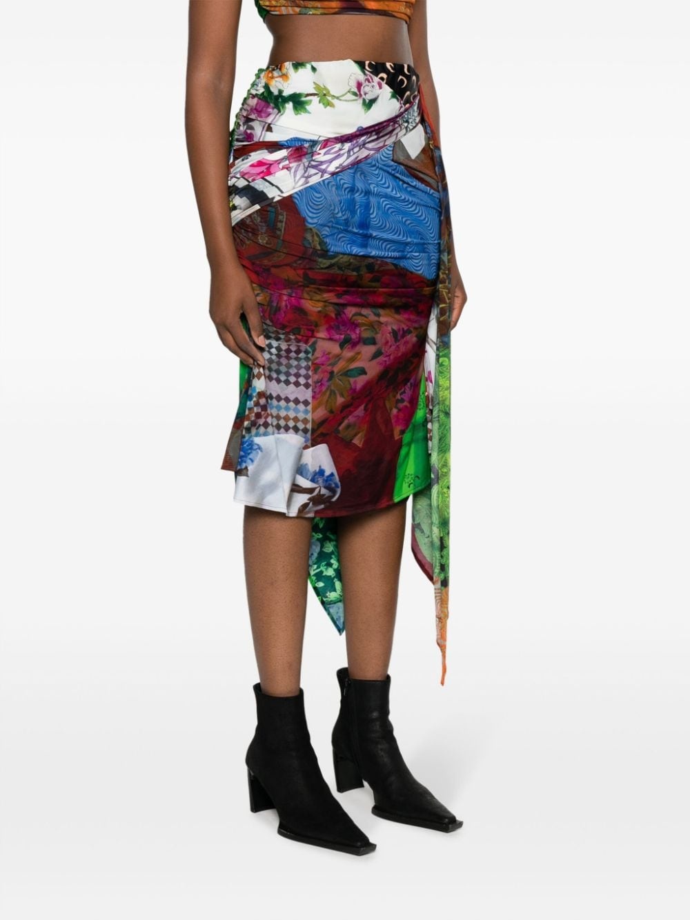 graphic-print draped midi skirt - 3