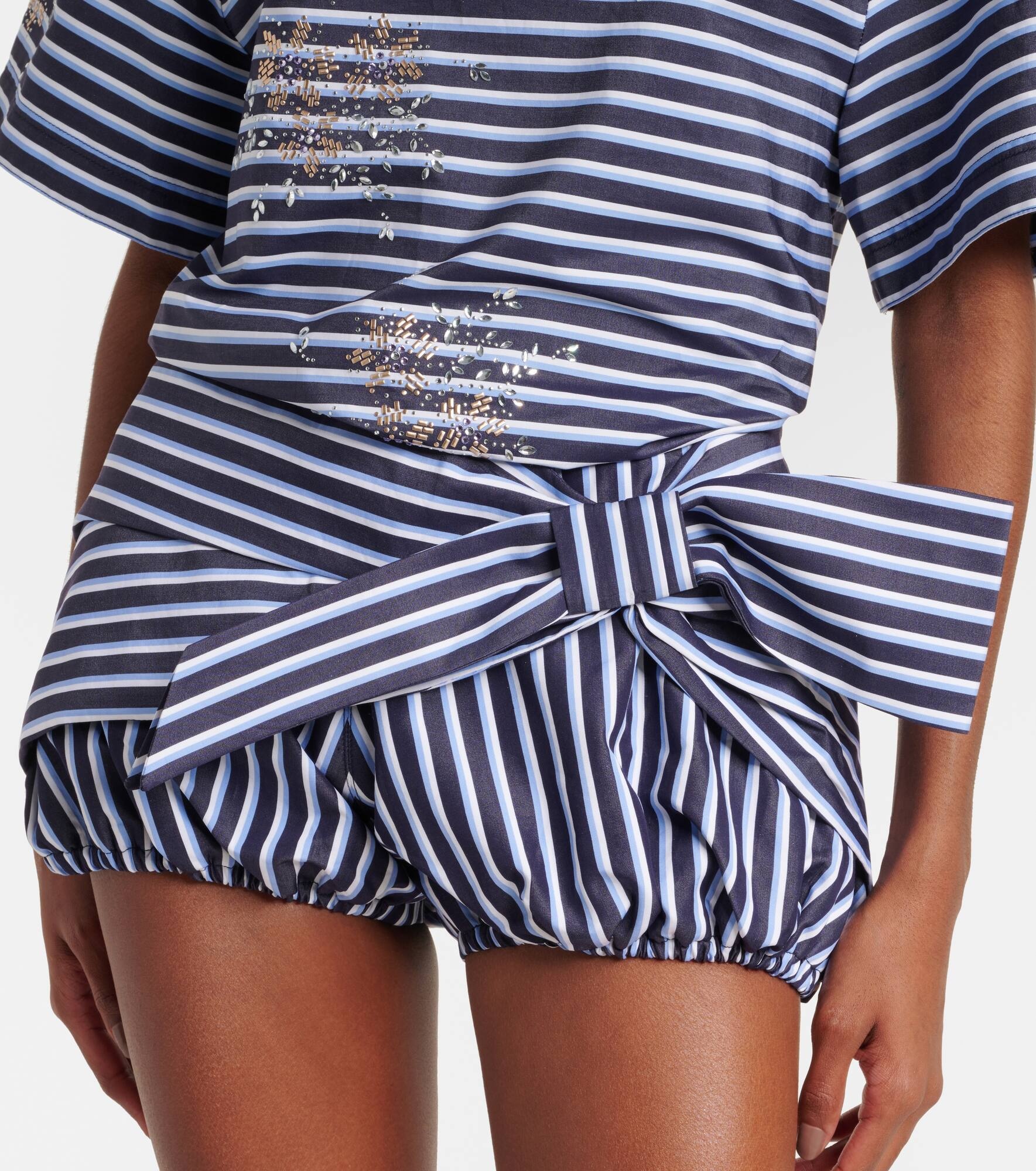 Bow-detail striped cotton shorts - 4