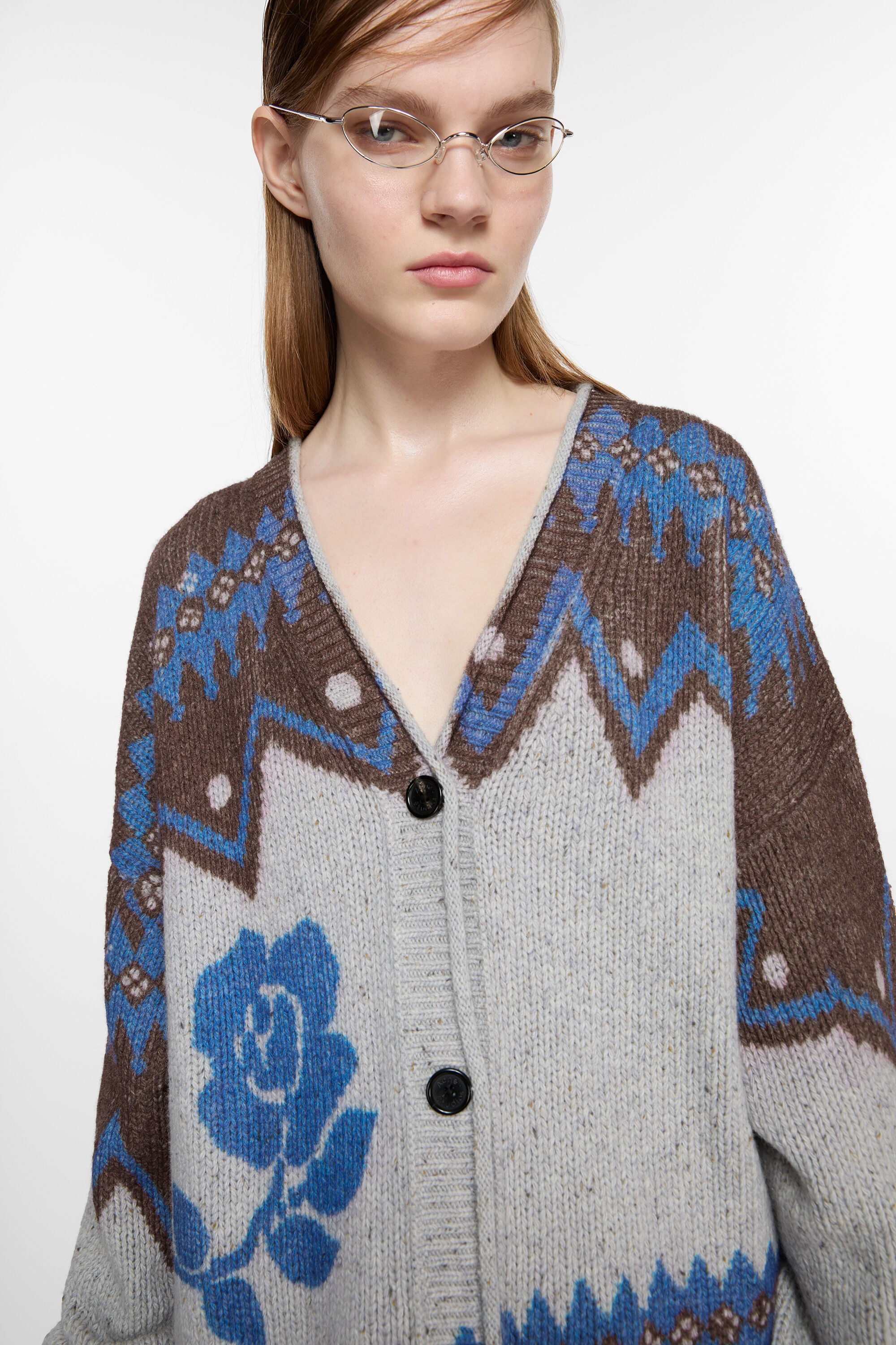 Jacquard wool cardigan - Brown/multi - 4