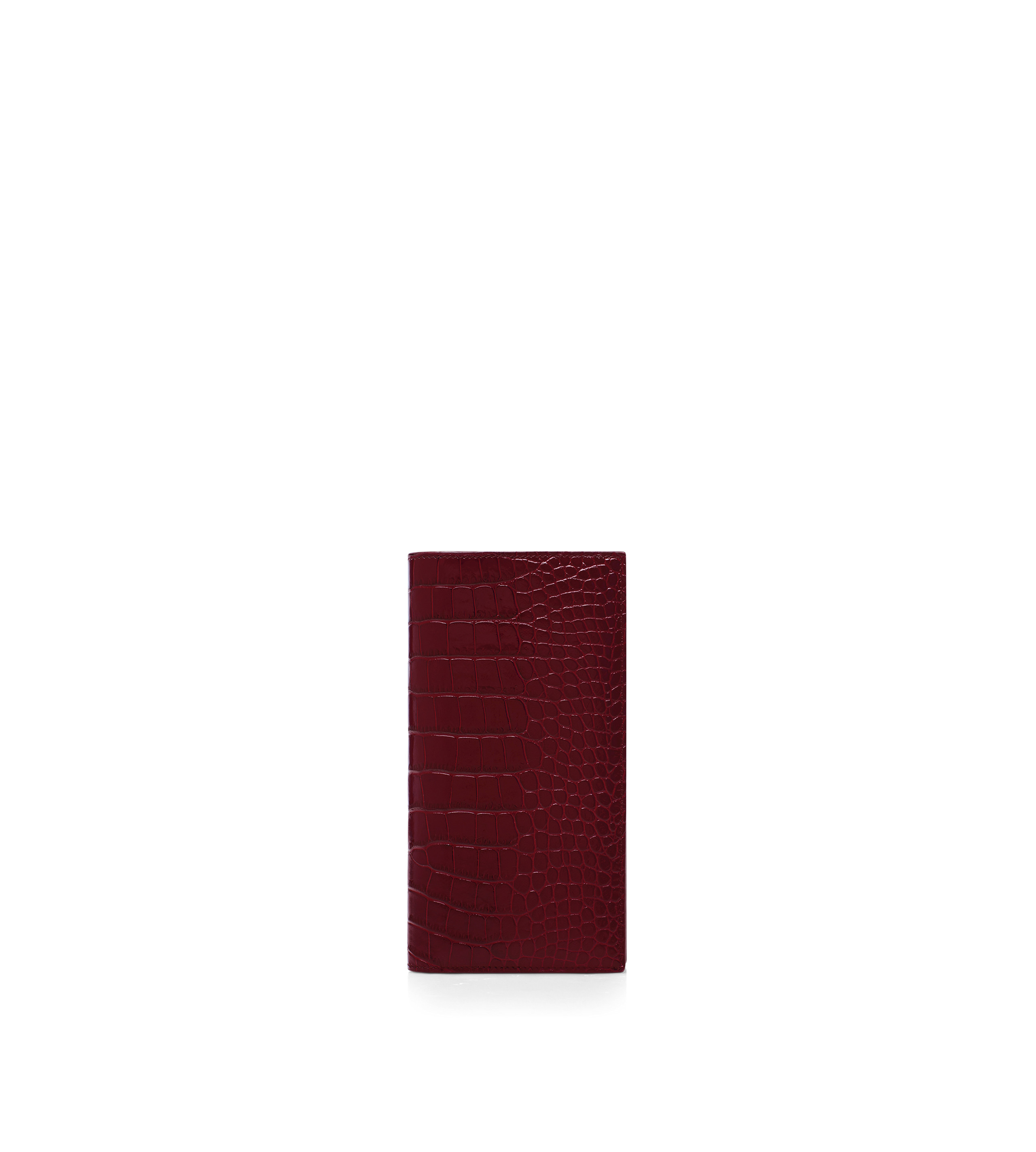 SHINY STAMPED CROCODILE LEATHER VERTICAL WALLET - 1
