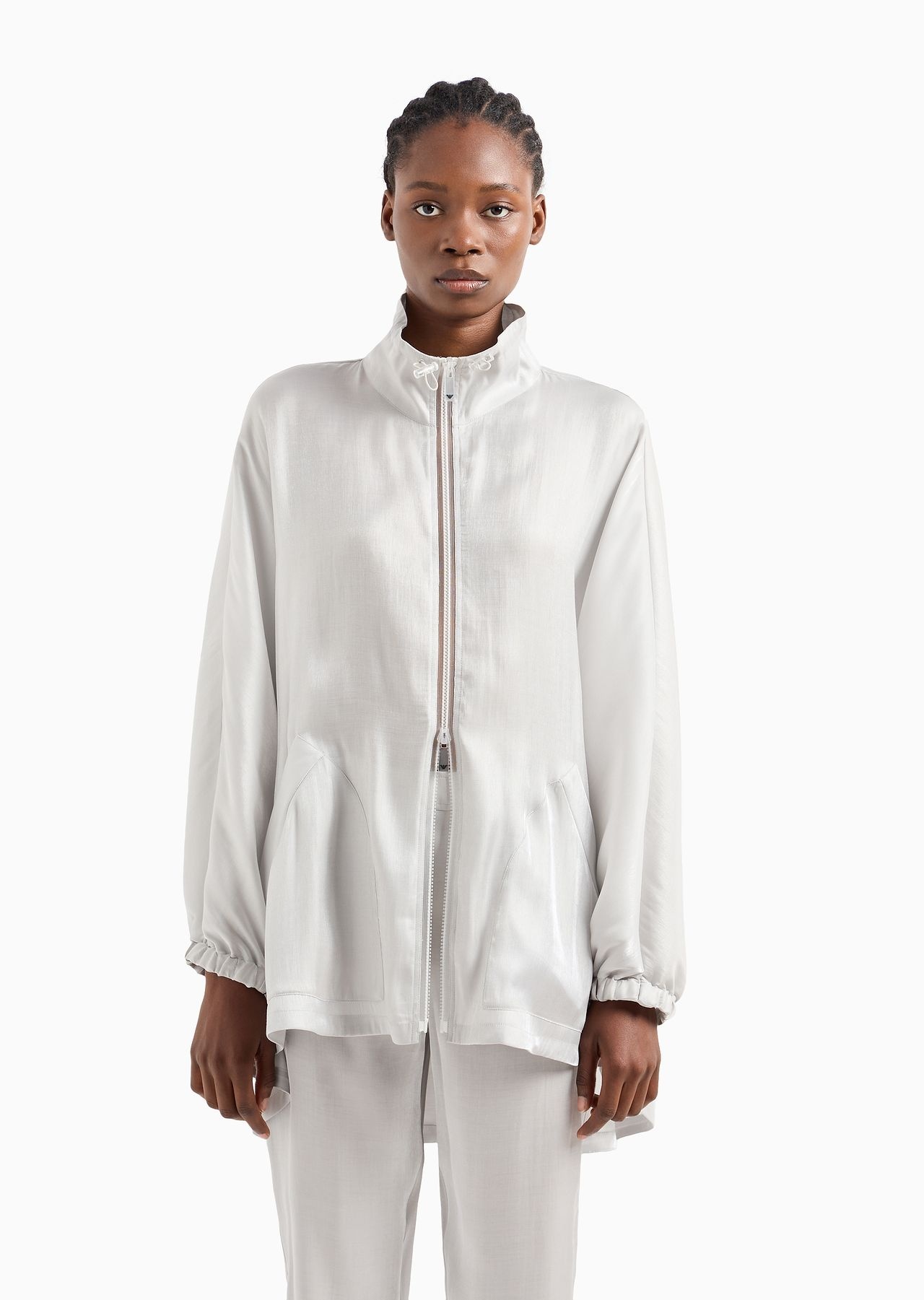 Full-zip pea coat in trilobal fabric - 2