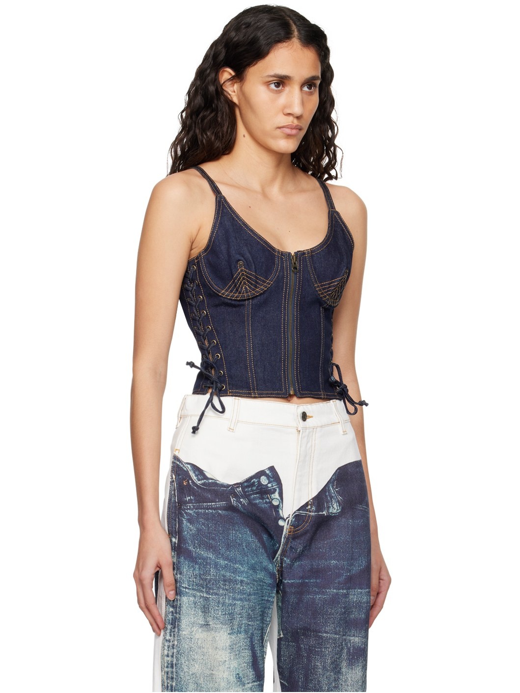 Indigo 'The Lace-Up' Denim Tank Top - 2