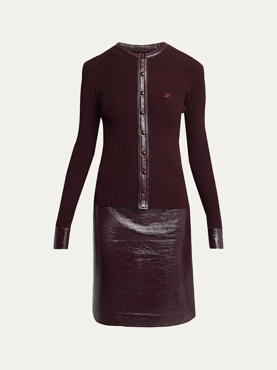 Contrast Vinyl & Knit Crewneck Cardigan - 1