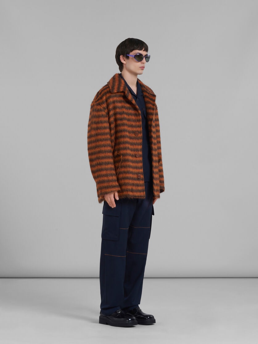 ORANGE STRIPED MOHAIR CABAN COAT - 6