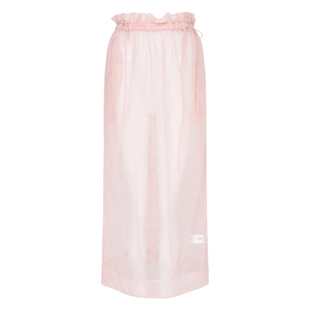 Gathered Waist Cord Tulle Skirt - 1