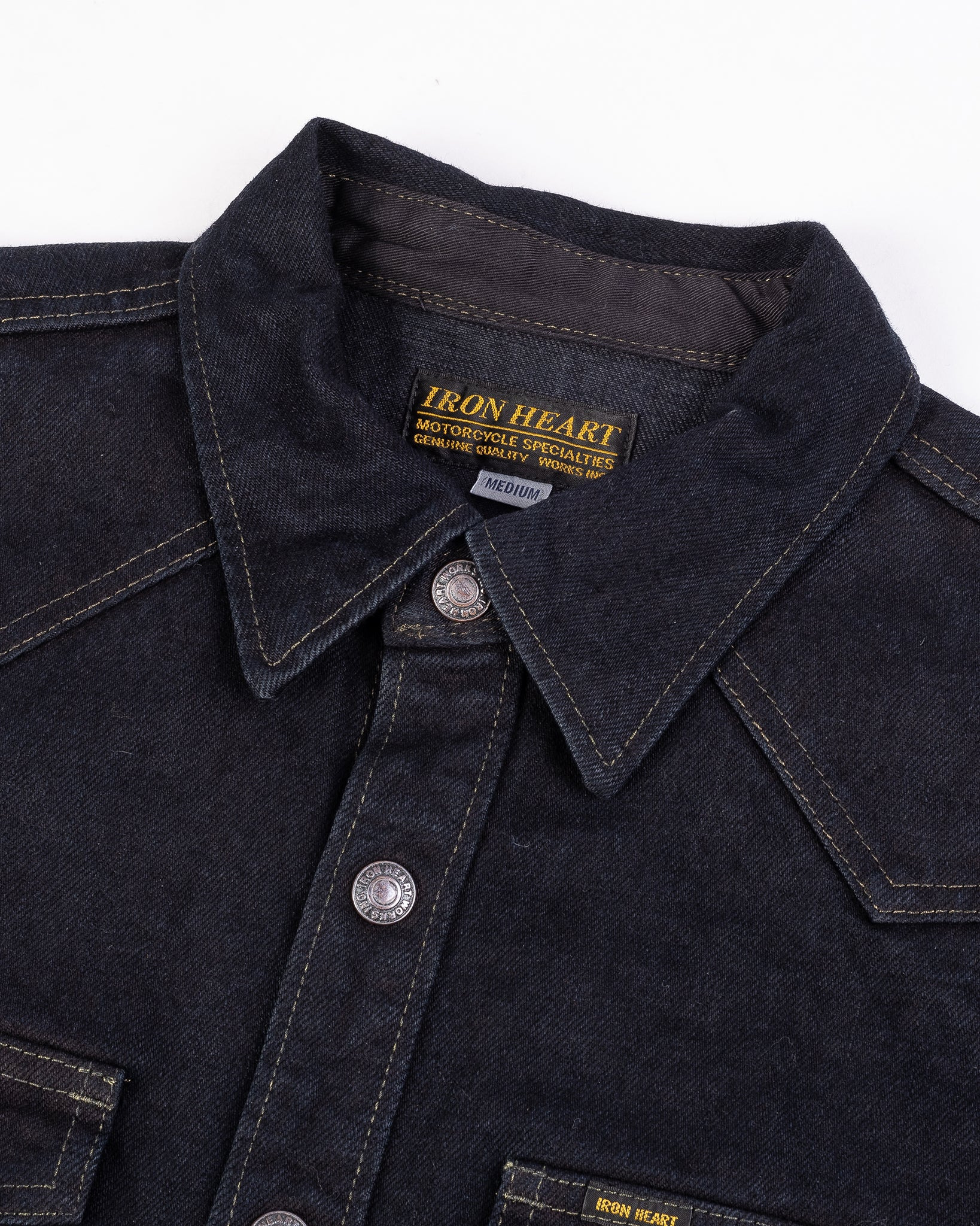 IHSH-293-OD 18oz Vintage Selvedge Denim CPO Shirt - Indigo Overdyed Black - 7