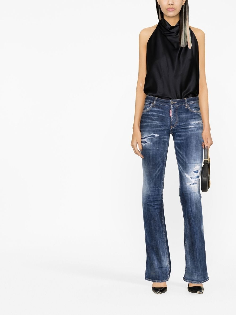 distressed flared jeans - 2